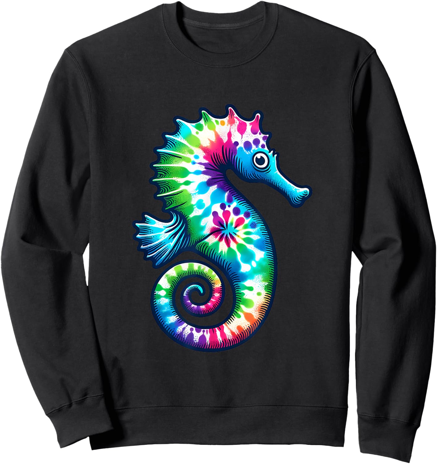 Tie Dye Seahorse - Colorful Hippie Ocean Life Design Sweatshirt - Sweatshirt | Black