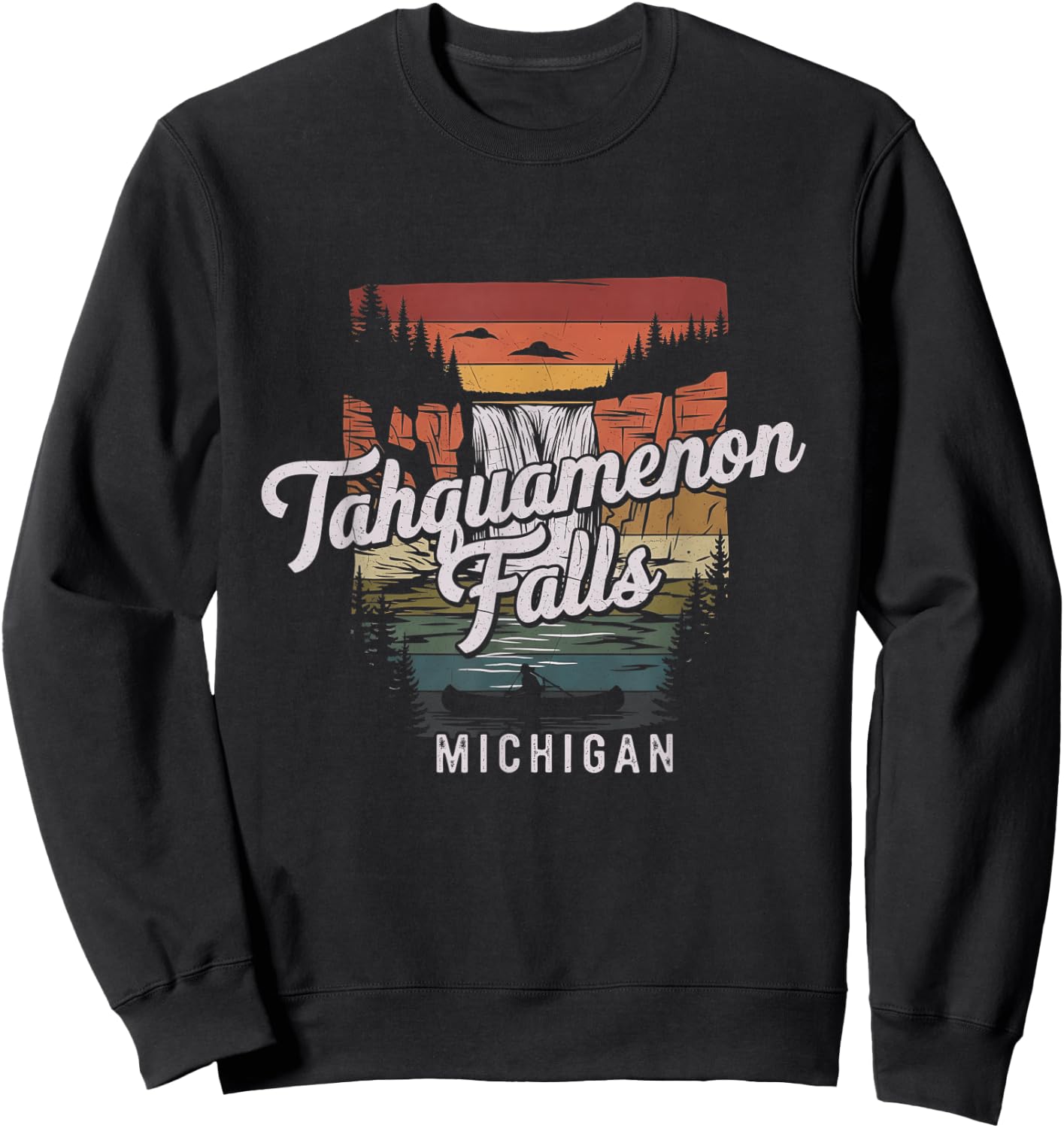 Retro Tahquamenon Falls Michigan Design Sweatshirt - Sweatshirt | Black