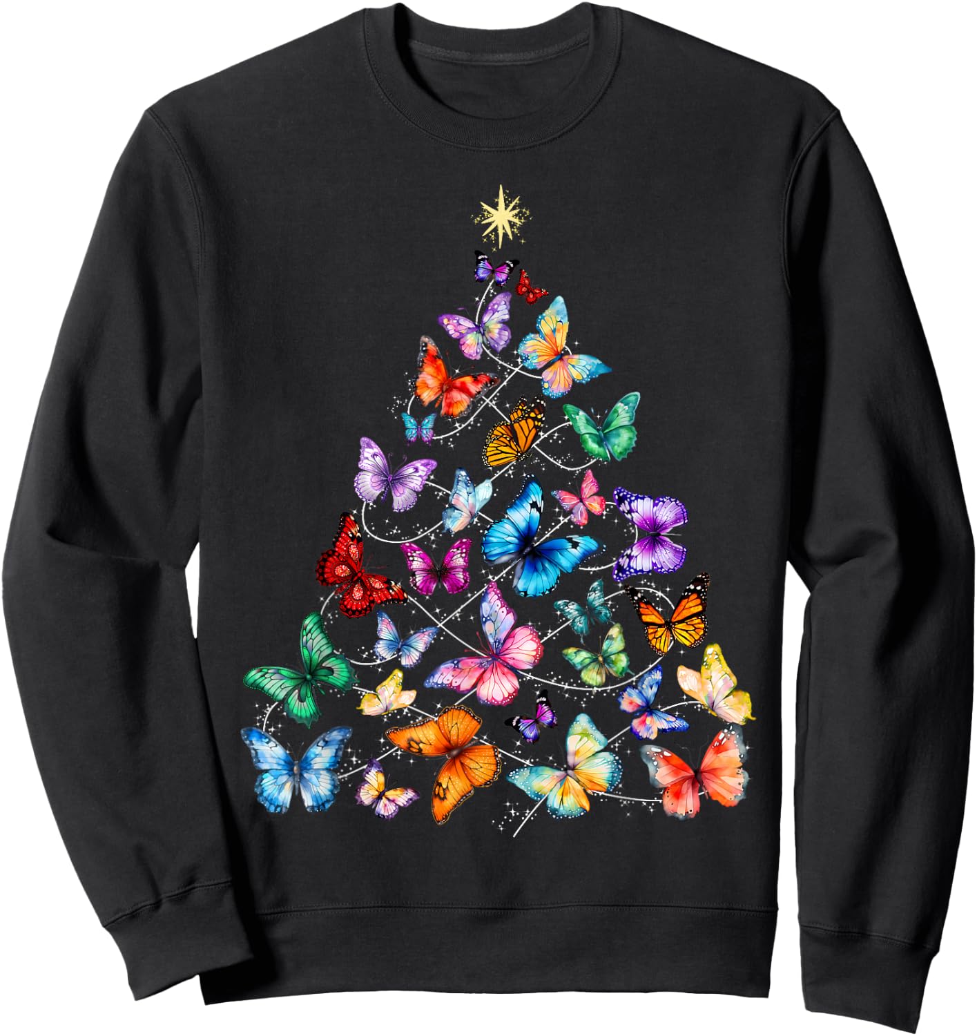 Butterfly Christmas Tree Lights Insect Christmas Gifts Sweatshirt - Sweatshirt | Black