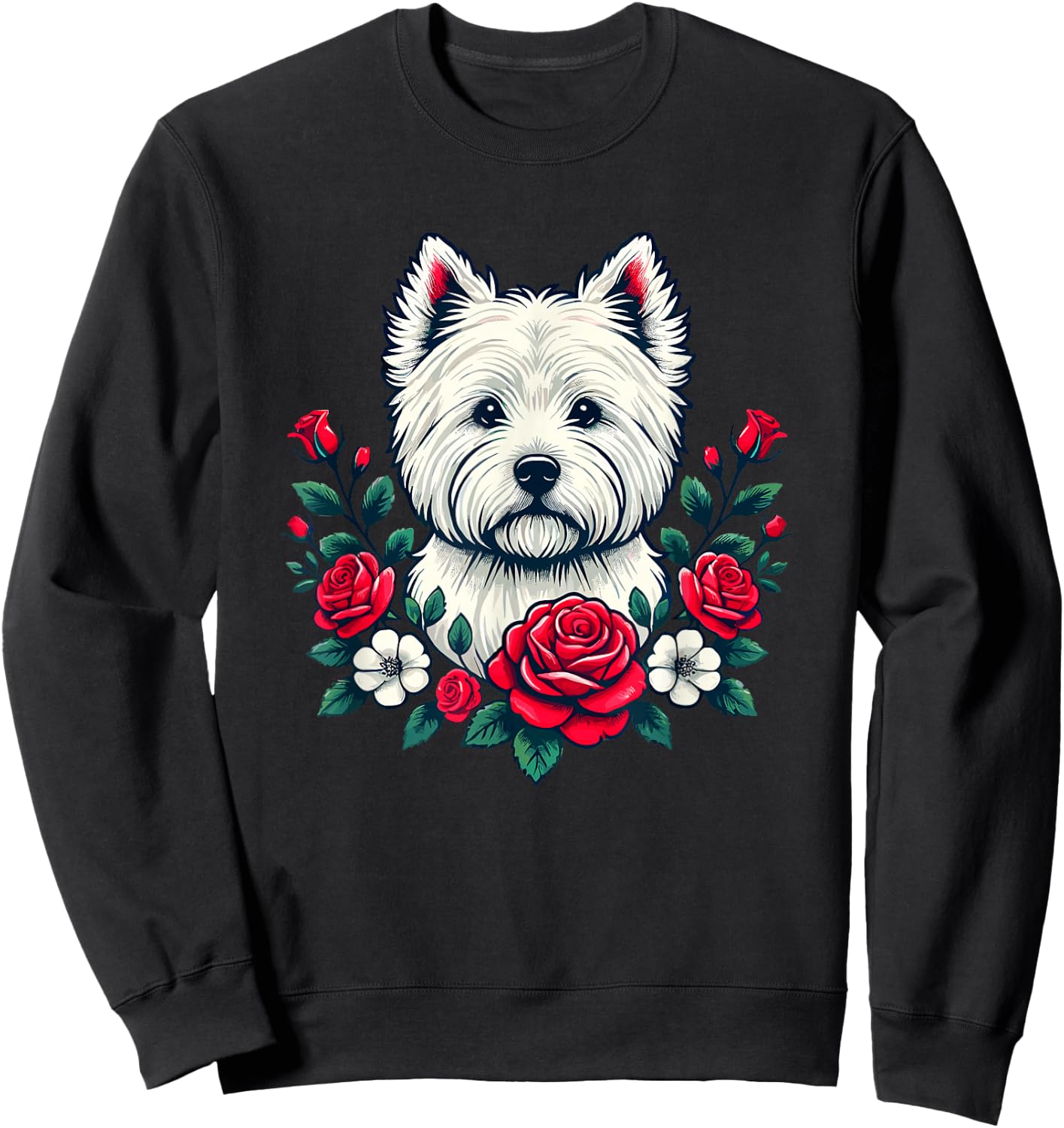 Roses Flowers West Highland White Terrier Westie Sweatshirt - Sweatshirt | Black