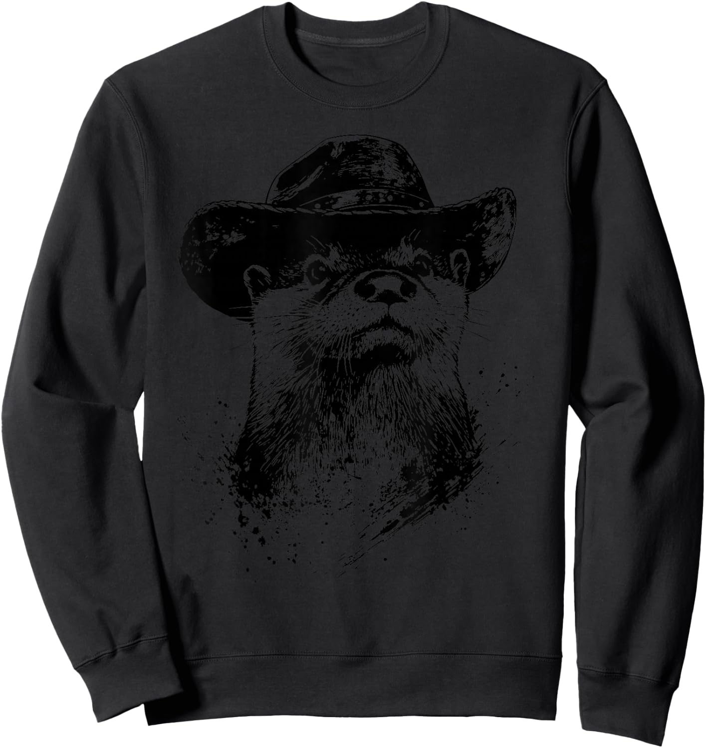 Vintage Minimalist Line Art Otter Cowboy Funny Otter Lover Sweatshirt - Sweatshirt | Black