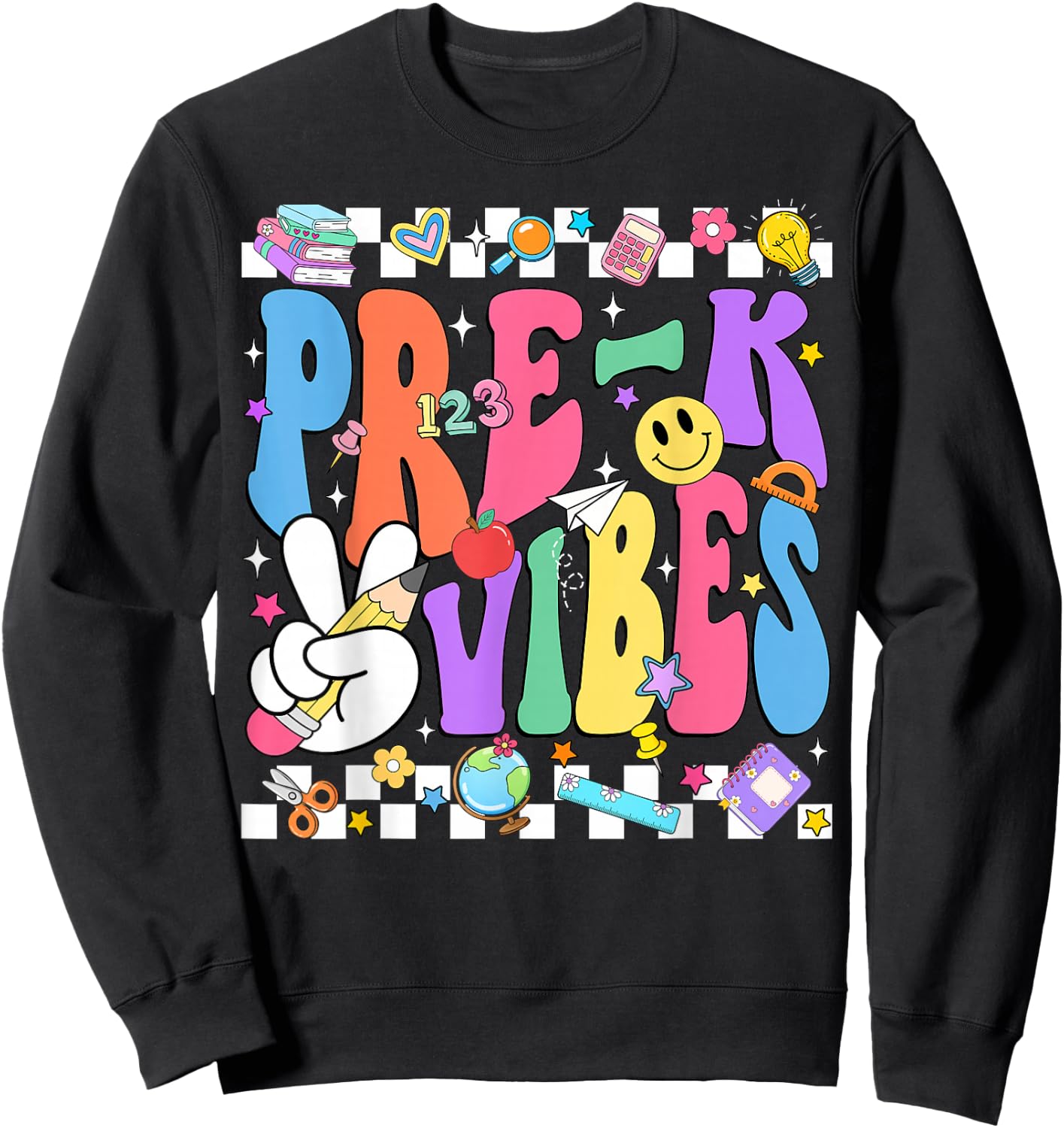 Groovy Pre-K Vibes Back to School Preschool Teacher Kids Sweatshirt - Sweatshirt | Black