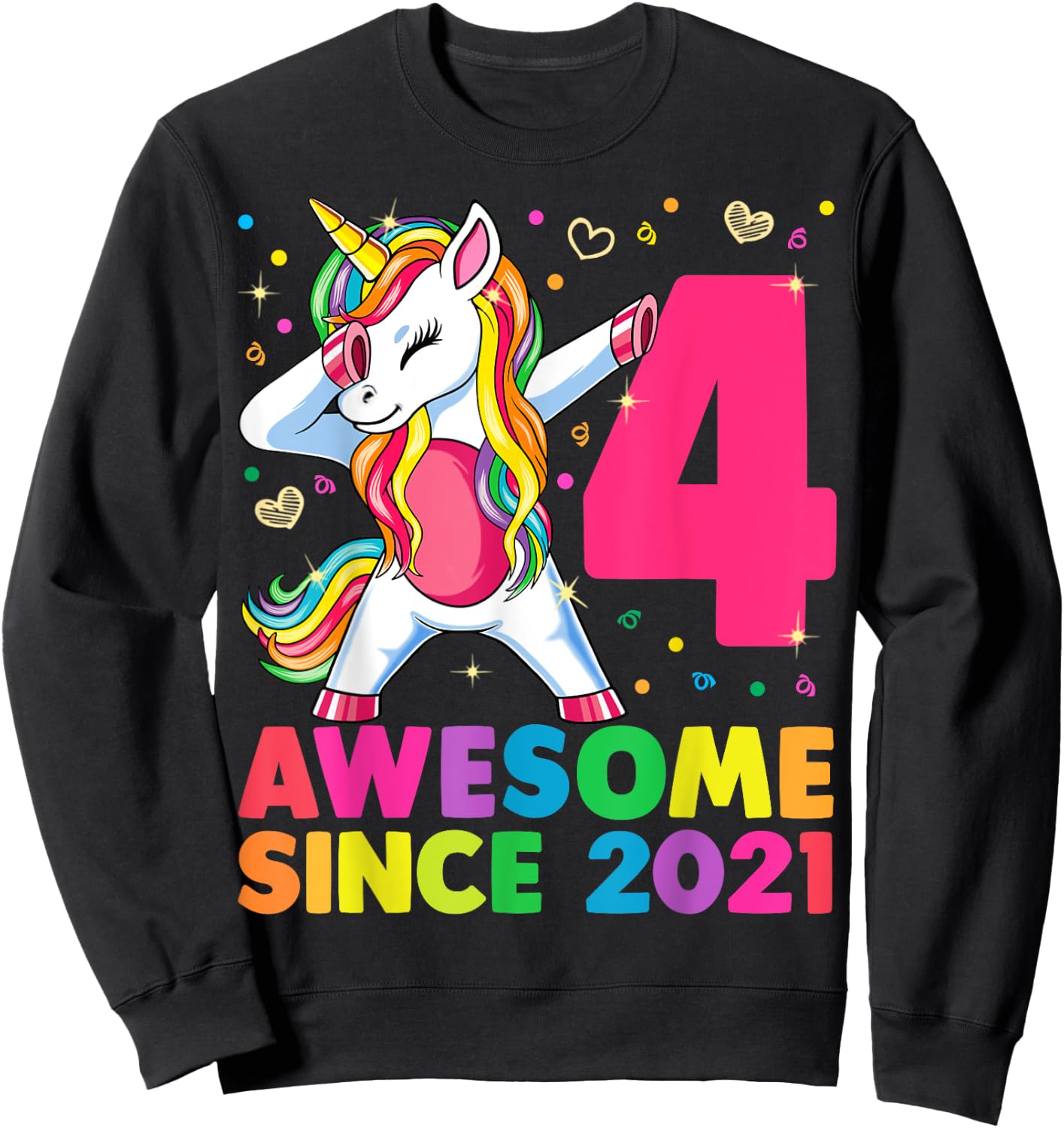 4 Years Old Unicorn Dabbing 4th Birthday Girl Unicorn Party Sweatshirt - Sweatshirt | Black
