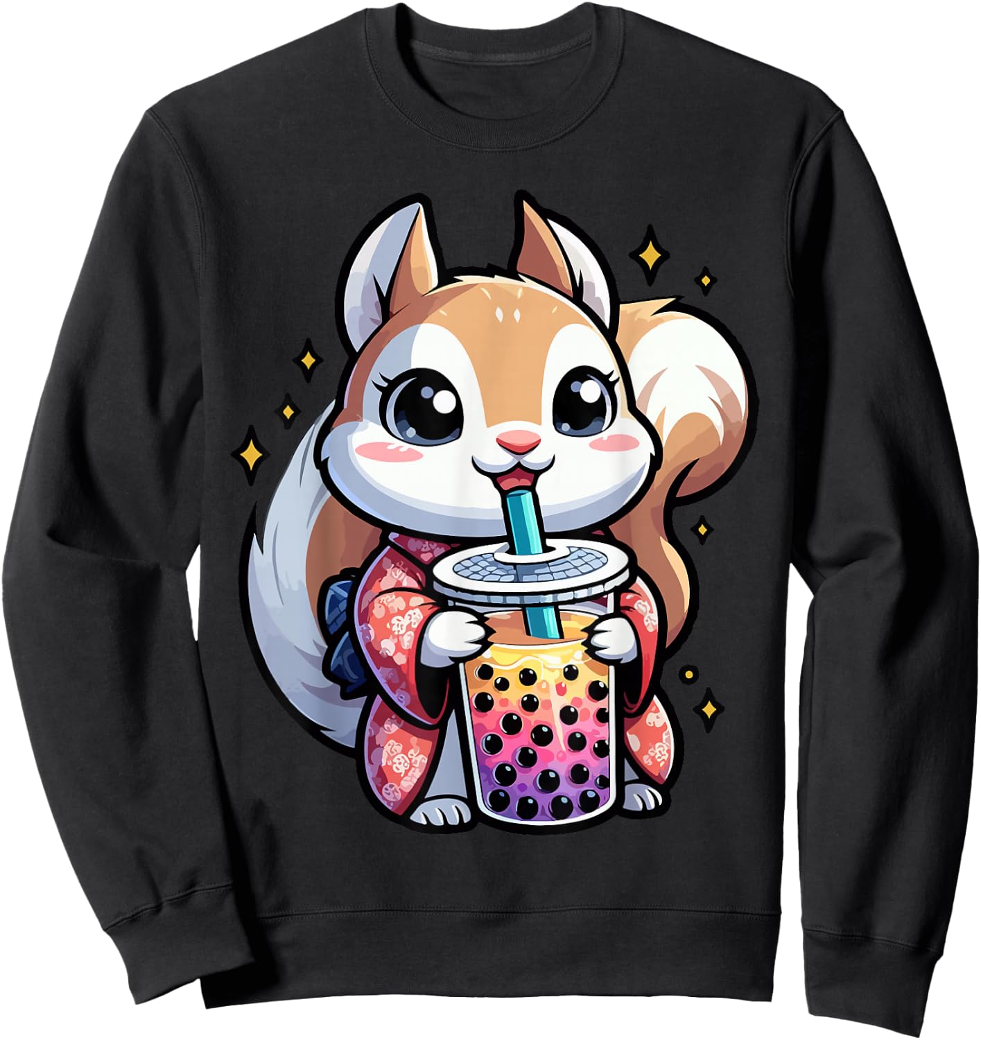 Squirrel Bubble Boba Tea Anime Cute Kawaii Sweatshirt - Sweatshirt | Black