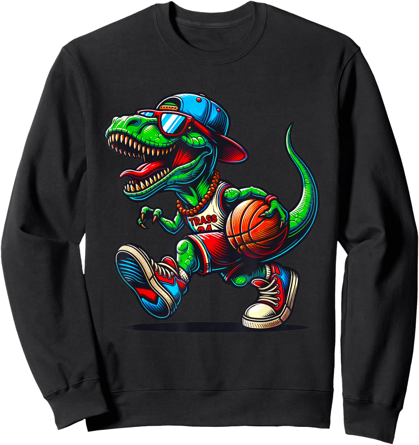 Basketball Dinosaur T Rex Player Men Kids Boys Teens Sweatshirt - Sweatshirt | Black