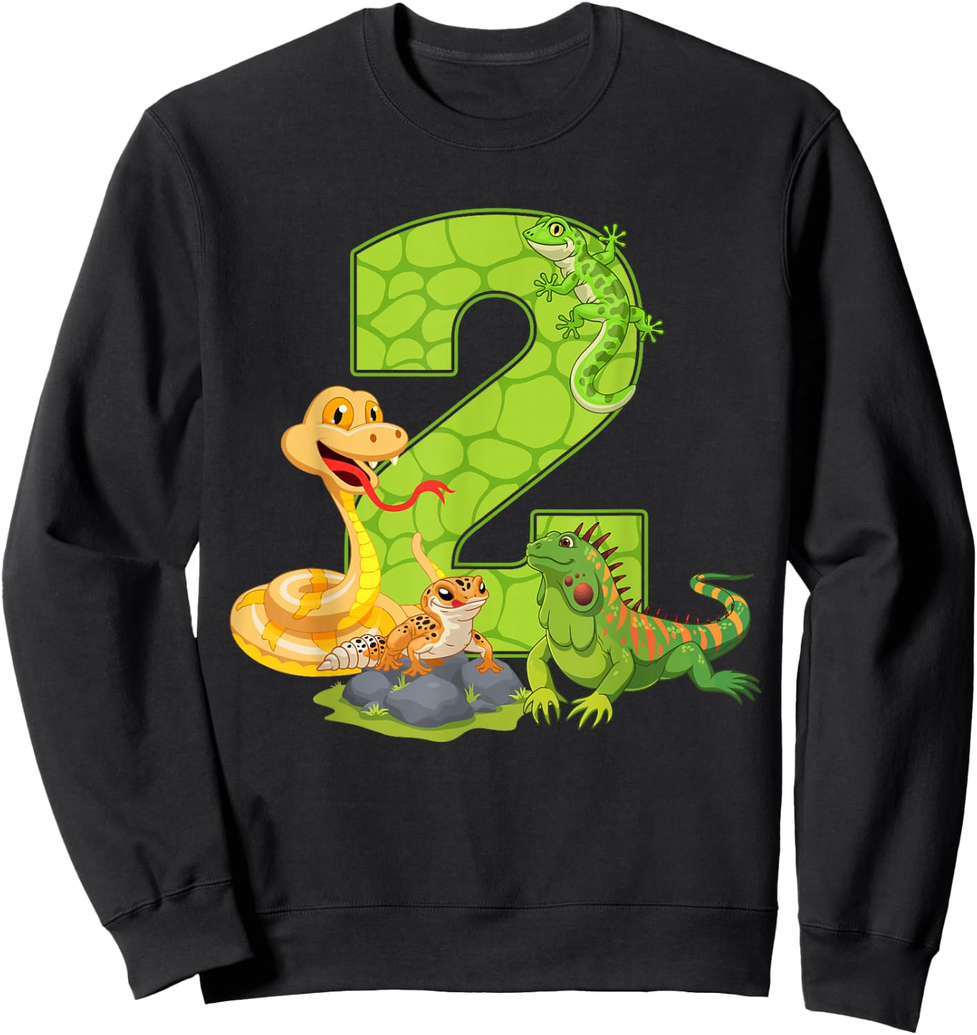2nd Birthday Snake Lizard Reptile 2 Year Old Birthday Party Sweatshirt - Sweatshirt | Black