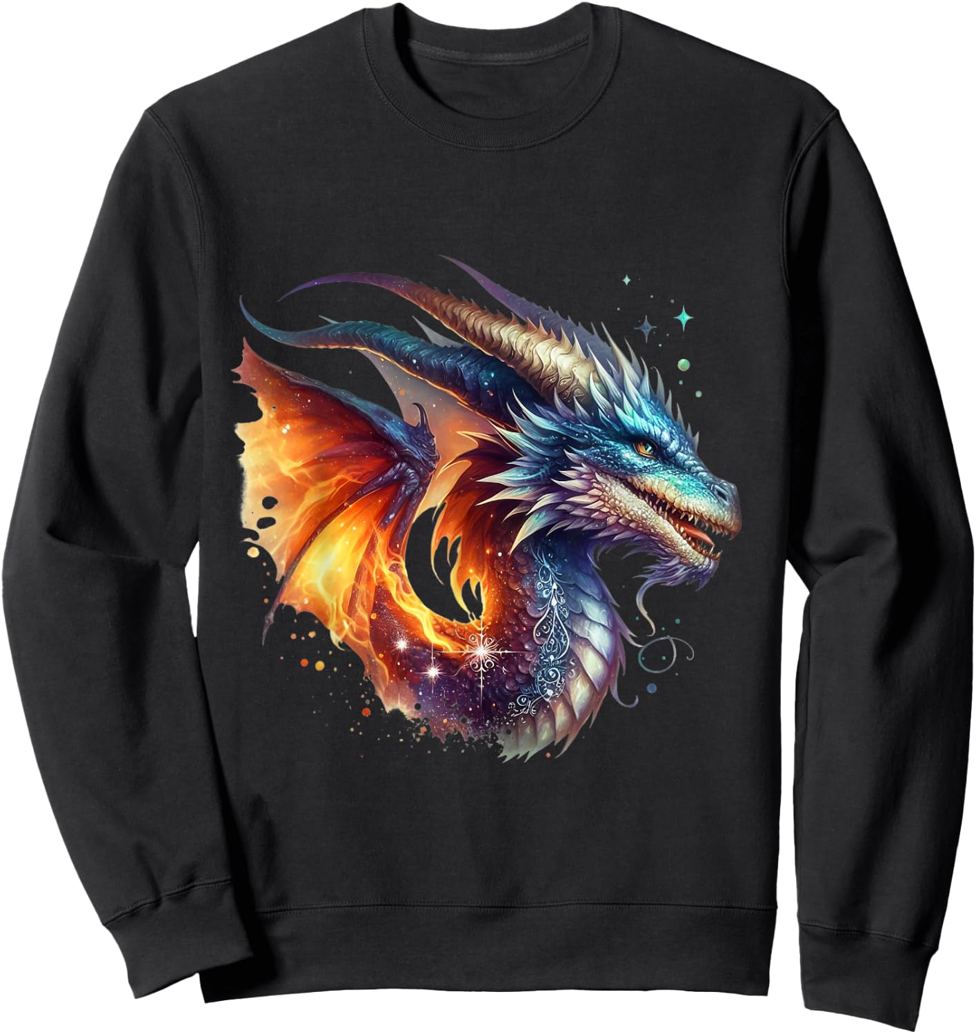 Flying Mythical Creature Cool Dragon Flame-Spewing Dragon Sweatshirt - Sweatshirt | Black