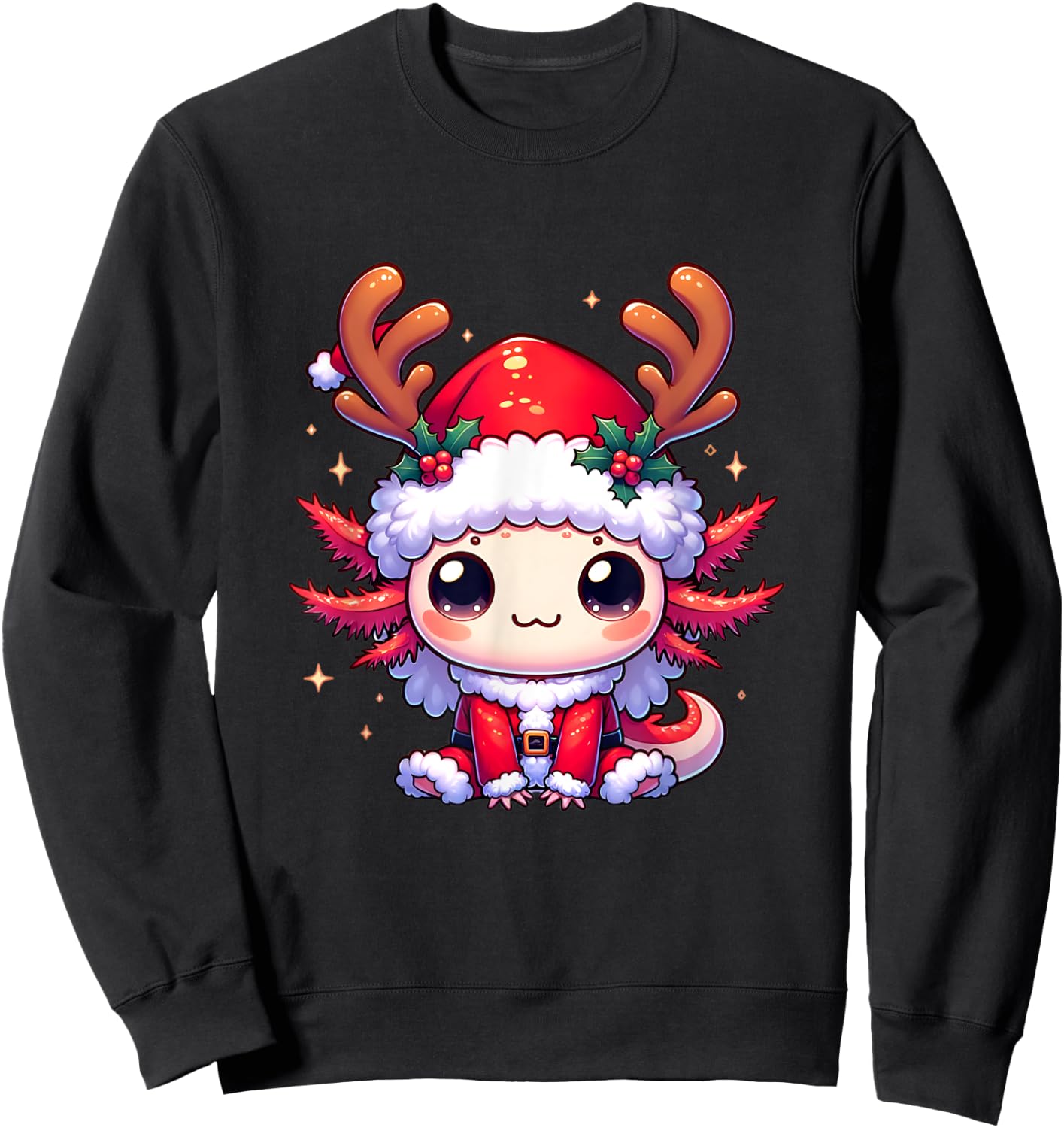 Santa axolotl Funny cute xmas funny christmas Sweatshirt - Sweatshirt | Black