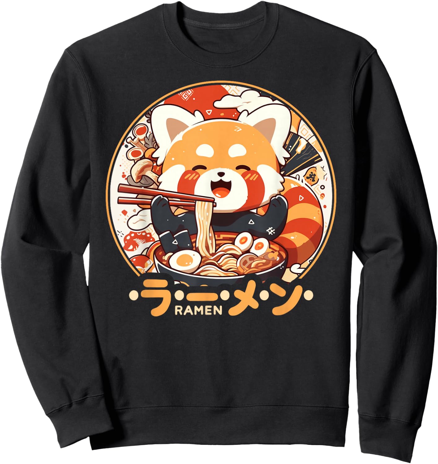 Red Panda Loves Ramen Kawaii Neko Red Panda Ramen , black Sweatshirt - Sweatshirt | Black