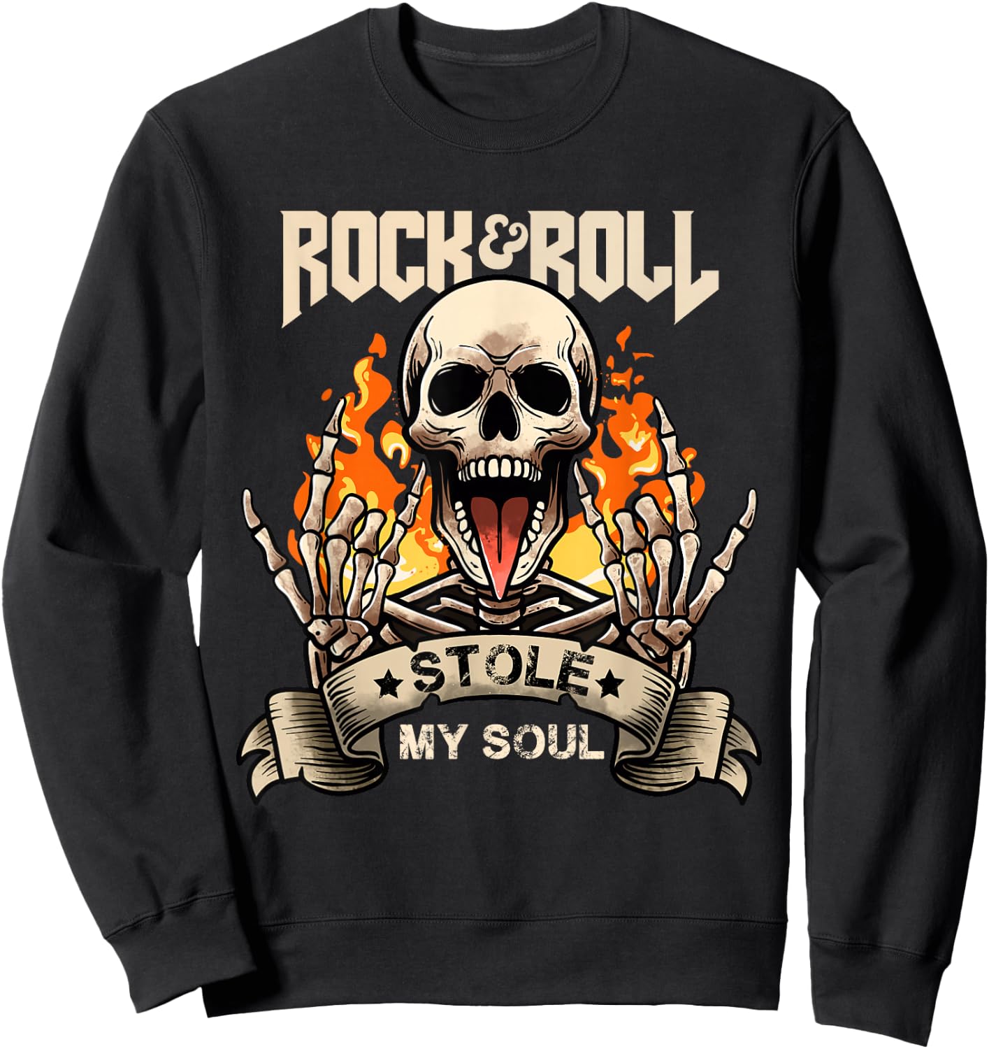 Rock & Roll Concert Retro Vintage Rock and Roll Stole My Soul , Black, S Sweatshirt - Sweatshirt | Black