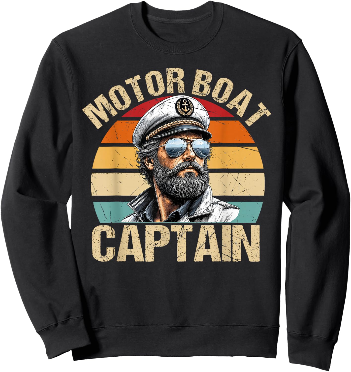 Vintage Motor Boat Captain Retro 70s 80s Sailor Boating Sweatshirt - Sweatshirt | Black