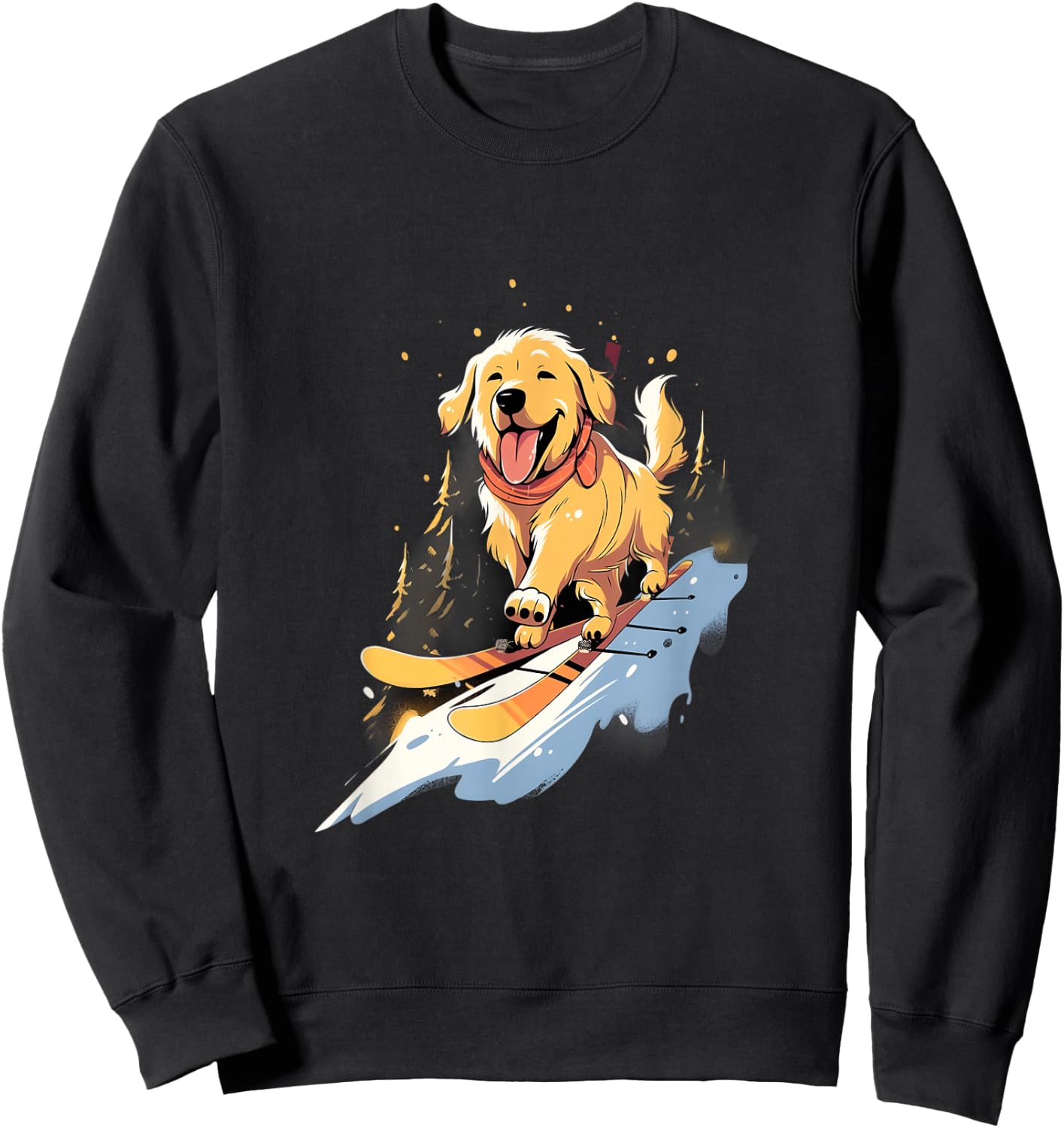 Golden Retriever Skiing Dog Skier Ski Winter Snow Sweatshirt - Sweatshirt | Black