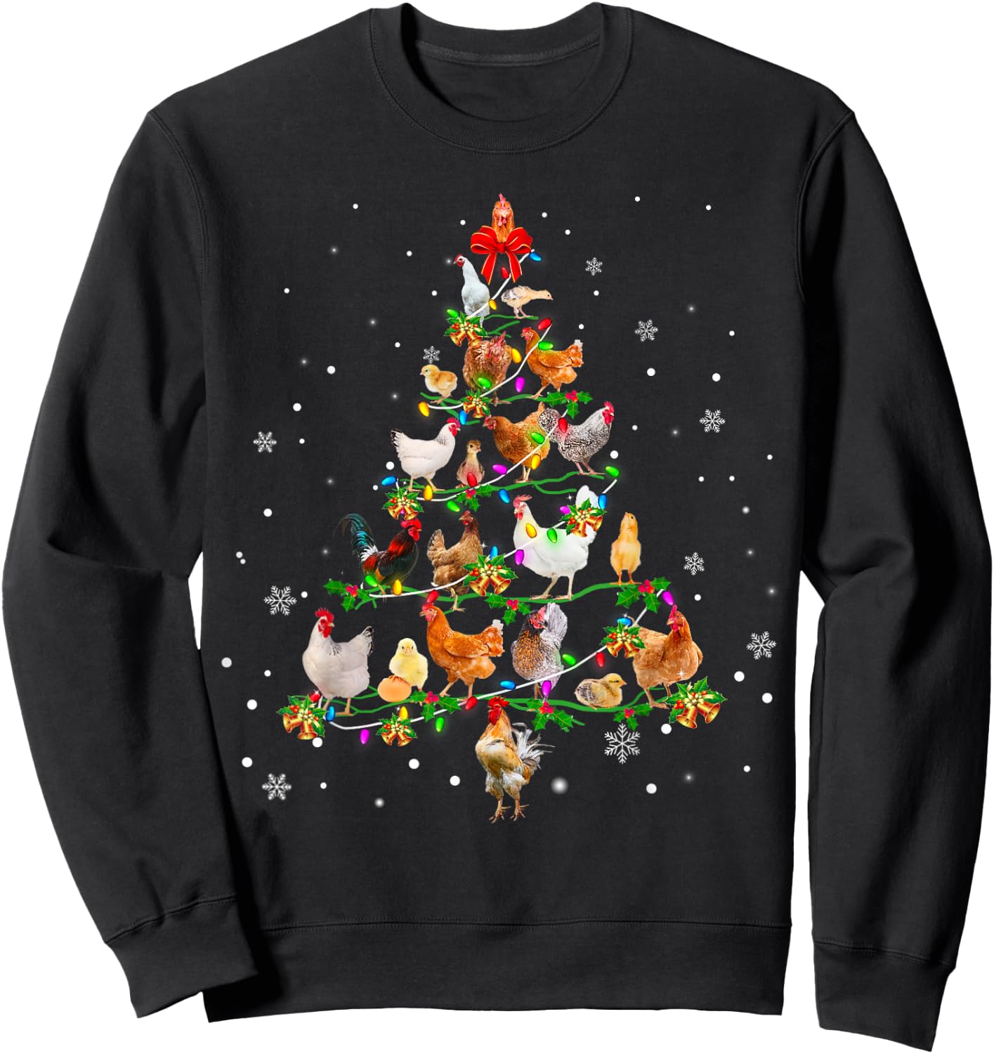 Chicken Christmas Tree Ornament Decor Xmas Sweatshirt - Sweatshirt | Black