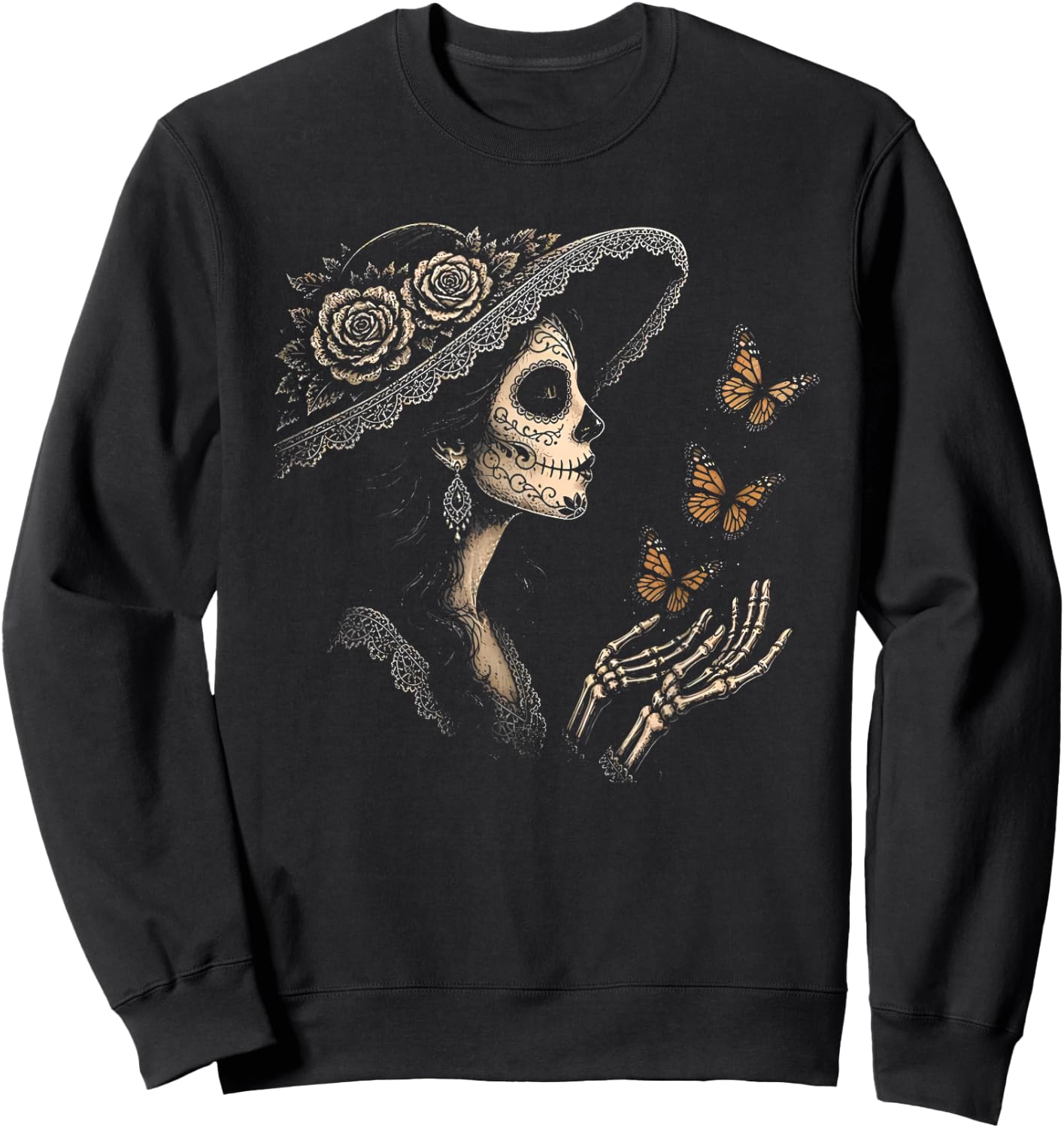 la Catrina y mariposas Sweatshirt - Sweatshirt | Black