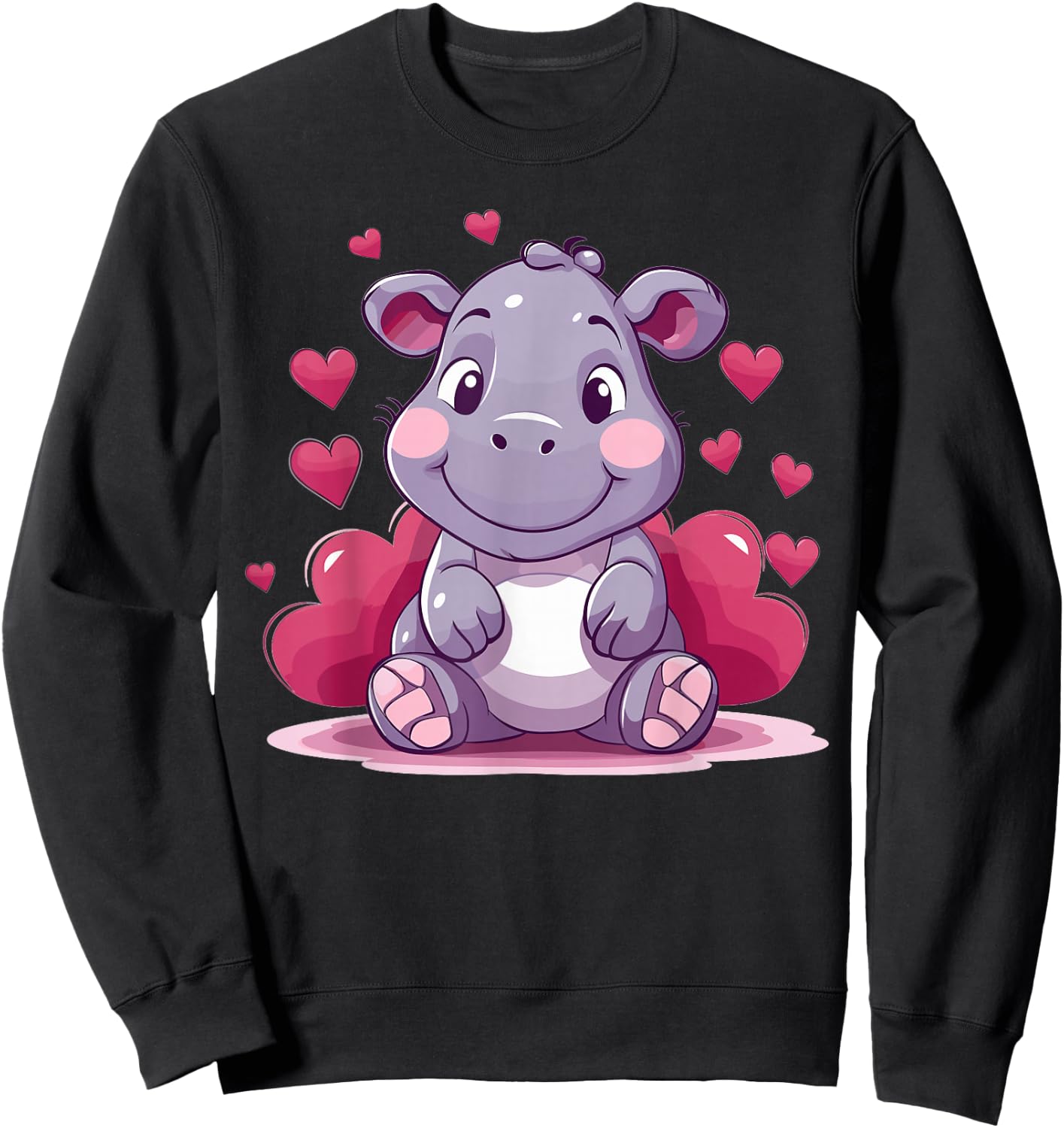Cute Hippo with Hearts I Kids Hippo Sweatshirt - Sweatshirt | Black