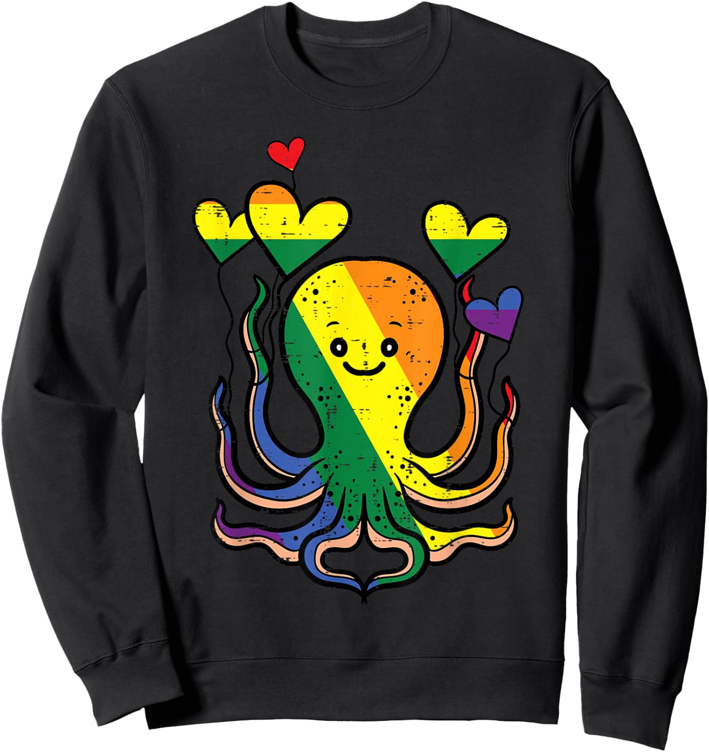 Gay Pride Octopus Hearts Rainbow Flag Lgbtq Women Kids Men Sweatshirt - Sweatshirt | Black
