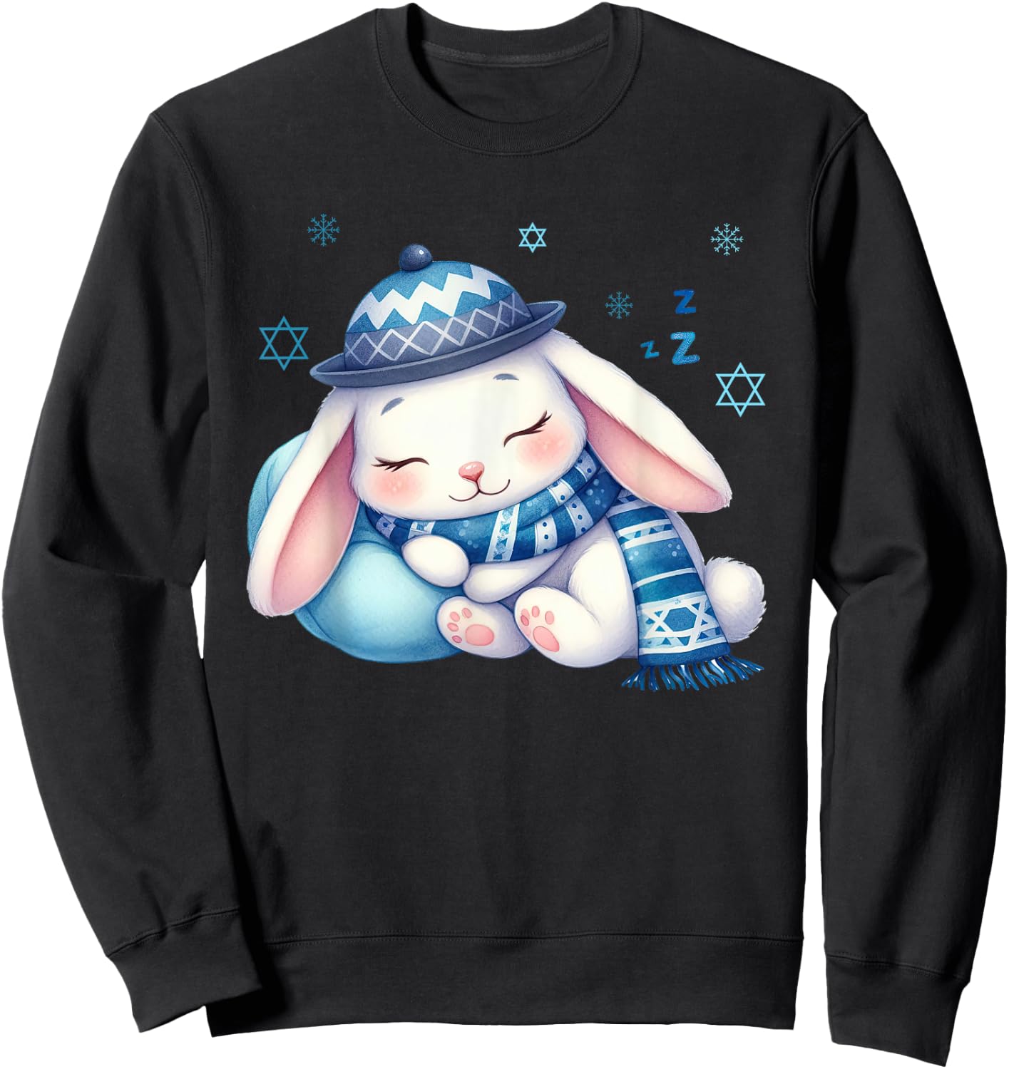 Cute Jewish Sleeping Bunny Hanukkah Pajama Sweatshirt - Sweatshirt | Black