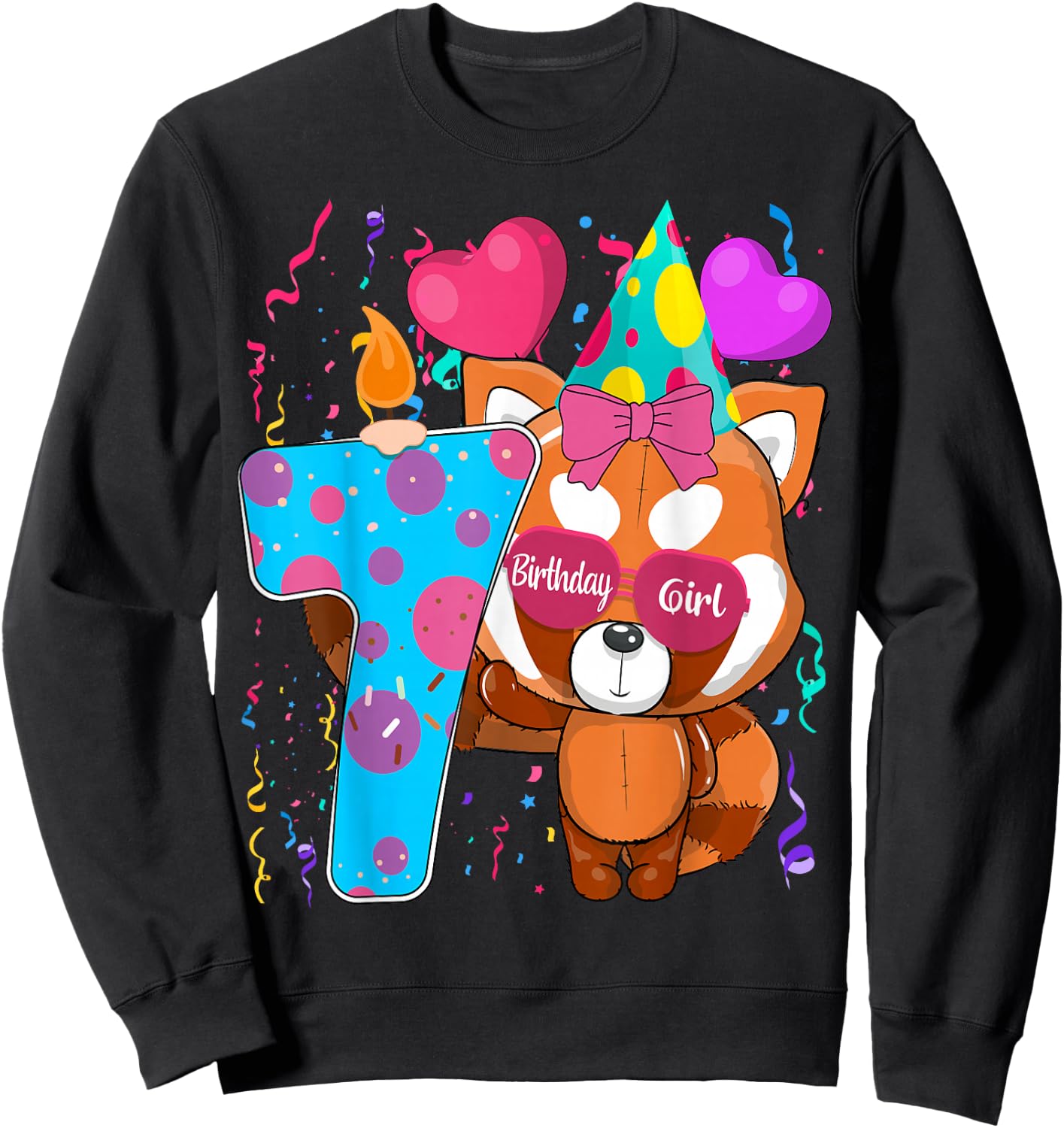 Red Panda 7th Birthday I'm 7 Years Old Girls Birthday Party Sweatshirt - Sweatshirt | Black