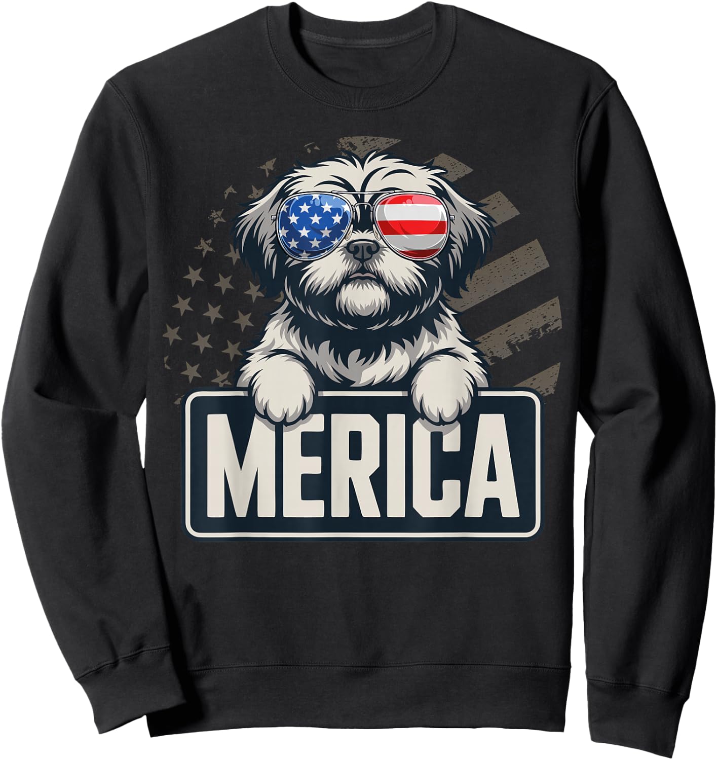 Shih Tzu Merica USA Flag Sweatshirt - Sweatshirt | Black