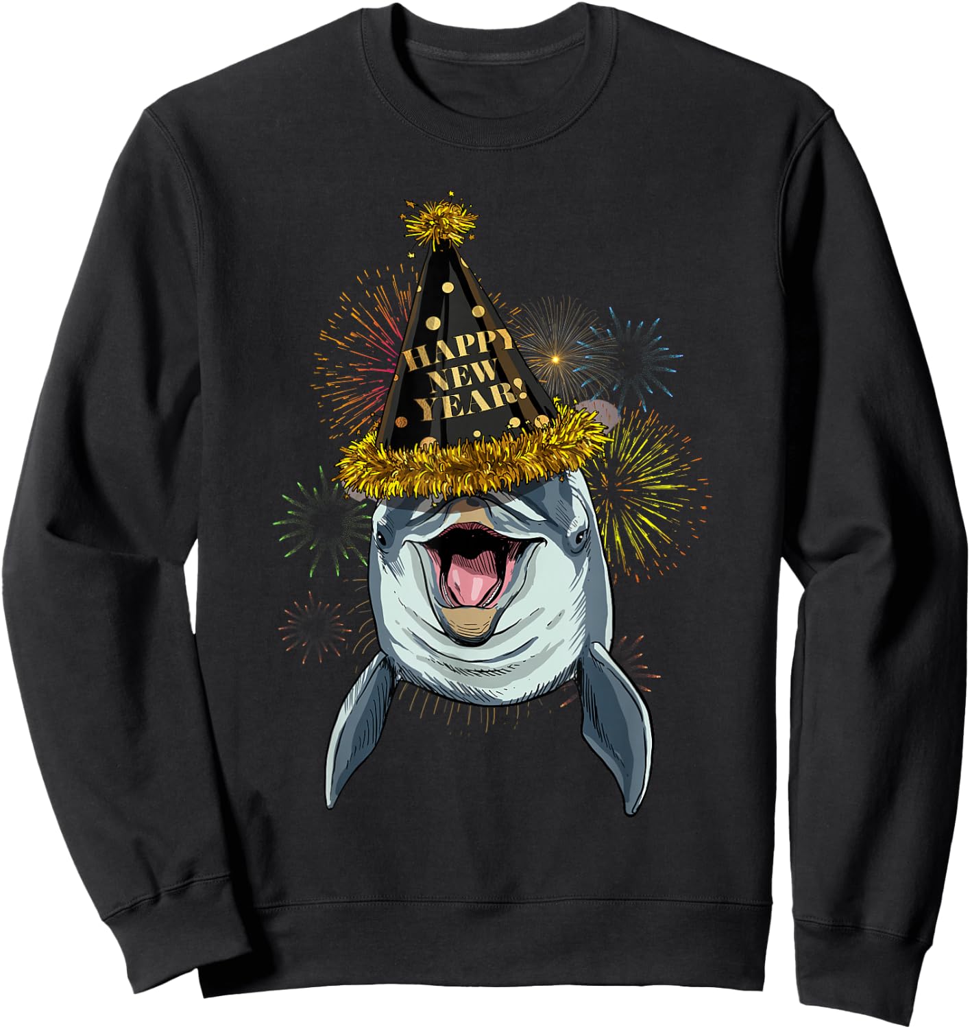 Dolphin Happy New Year 2021 New Years Eve Party Sweatshirt - Sweatshirt | Black