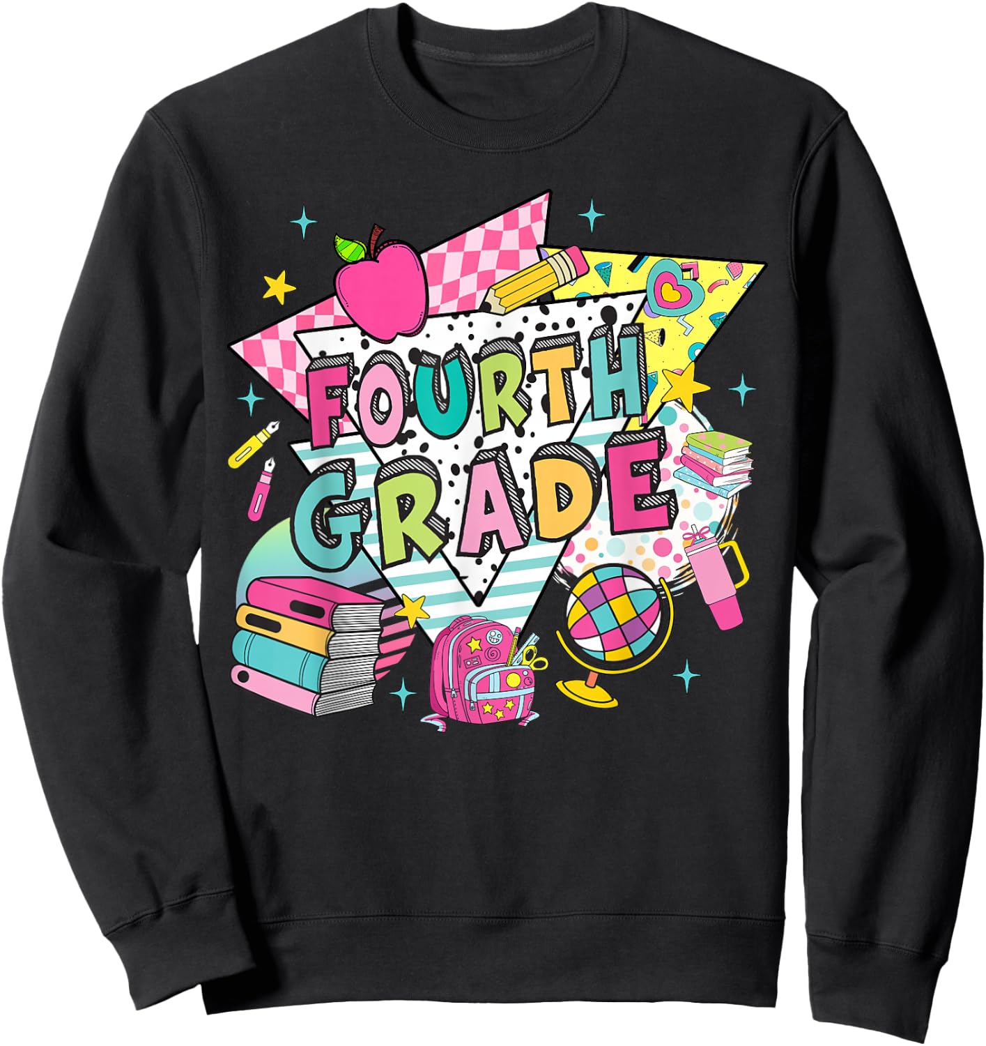 Fourth Grade Teachers Students Retro 90s Back To School Sweatshirt - Sweatshirt | Black