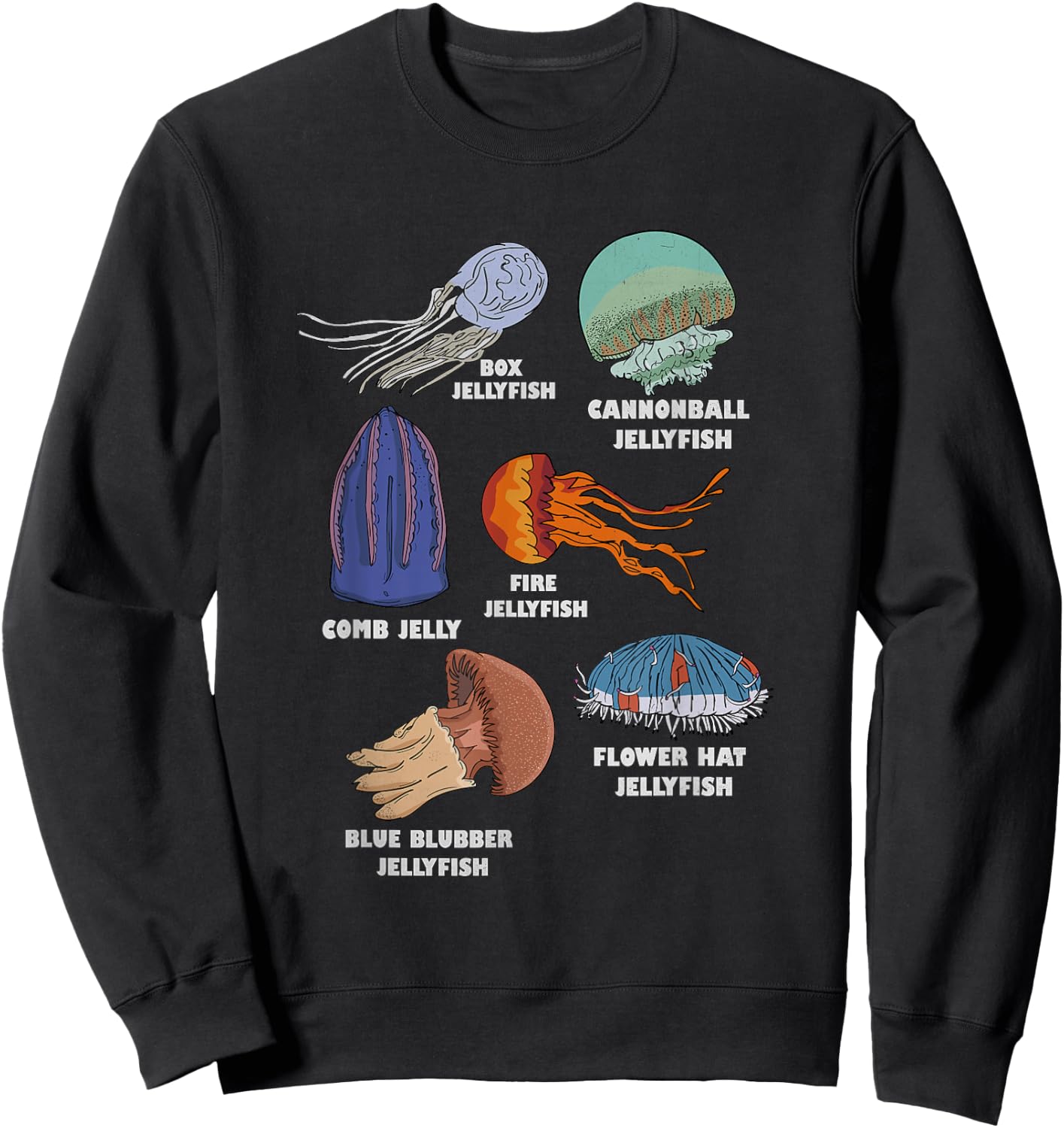 Jellyfish Types Marine Biology Ocean Jellyfish Sweatshirt - Sweatshirt | Black