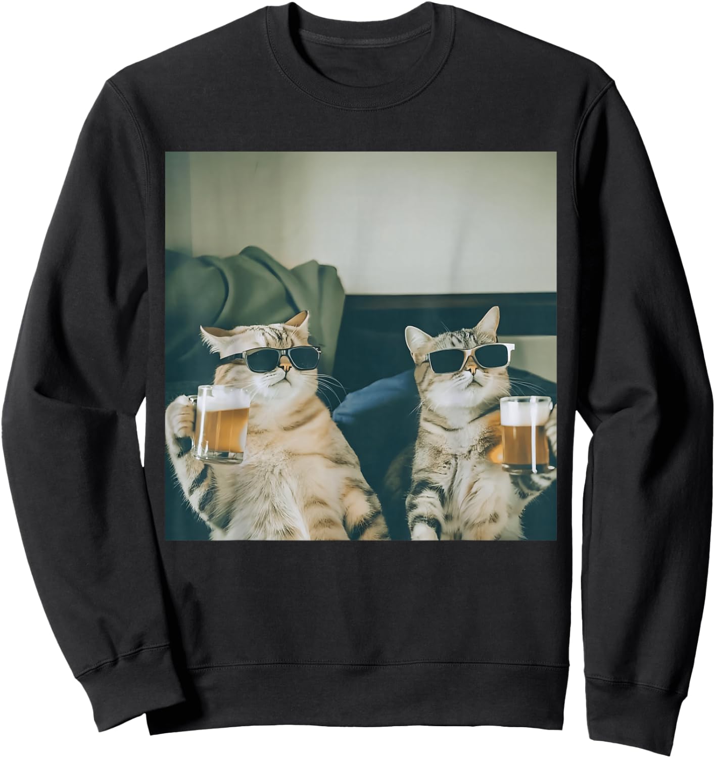 Retro Bier Katzen Foto Lustig Alkohol gekühlt Katze Party Lustig Sweatshirt - Sweatshirt | Black