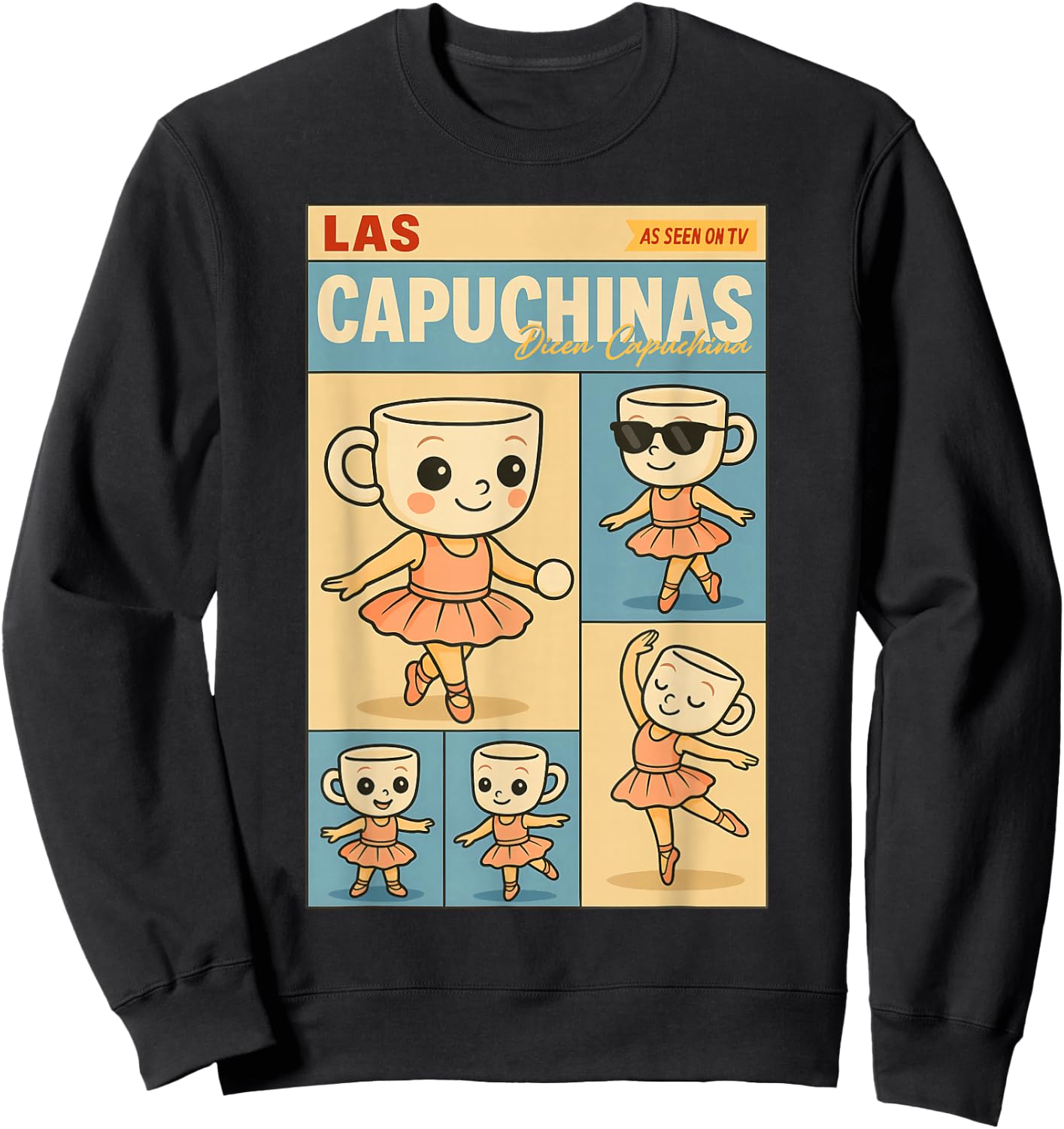 Ballerines Capuchinas Retro Brainrot Cute Kid AI Coffee Cup Sweatshirt - Sweatshirt | Black