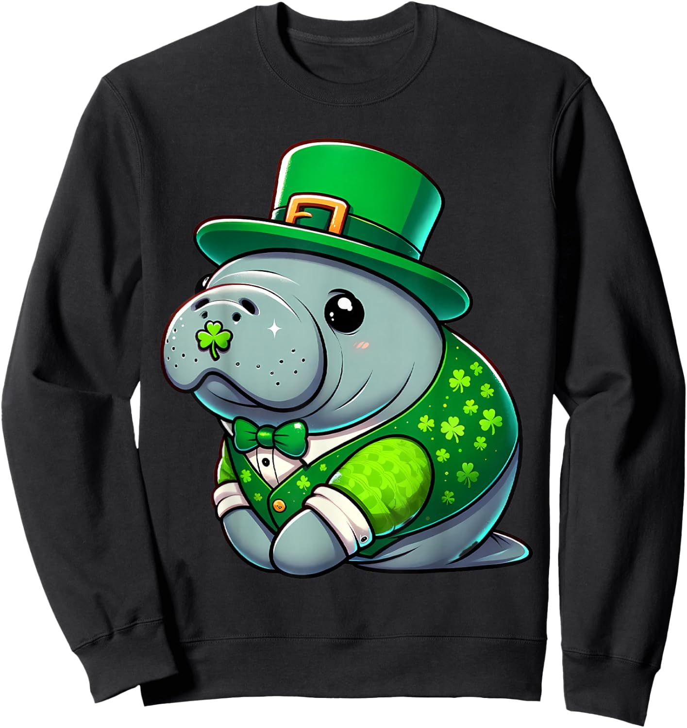 St. Patricks Day Manatee Leprechaun Men Women Kids Sweatshirt - Sweatshirt | Black