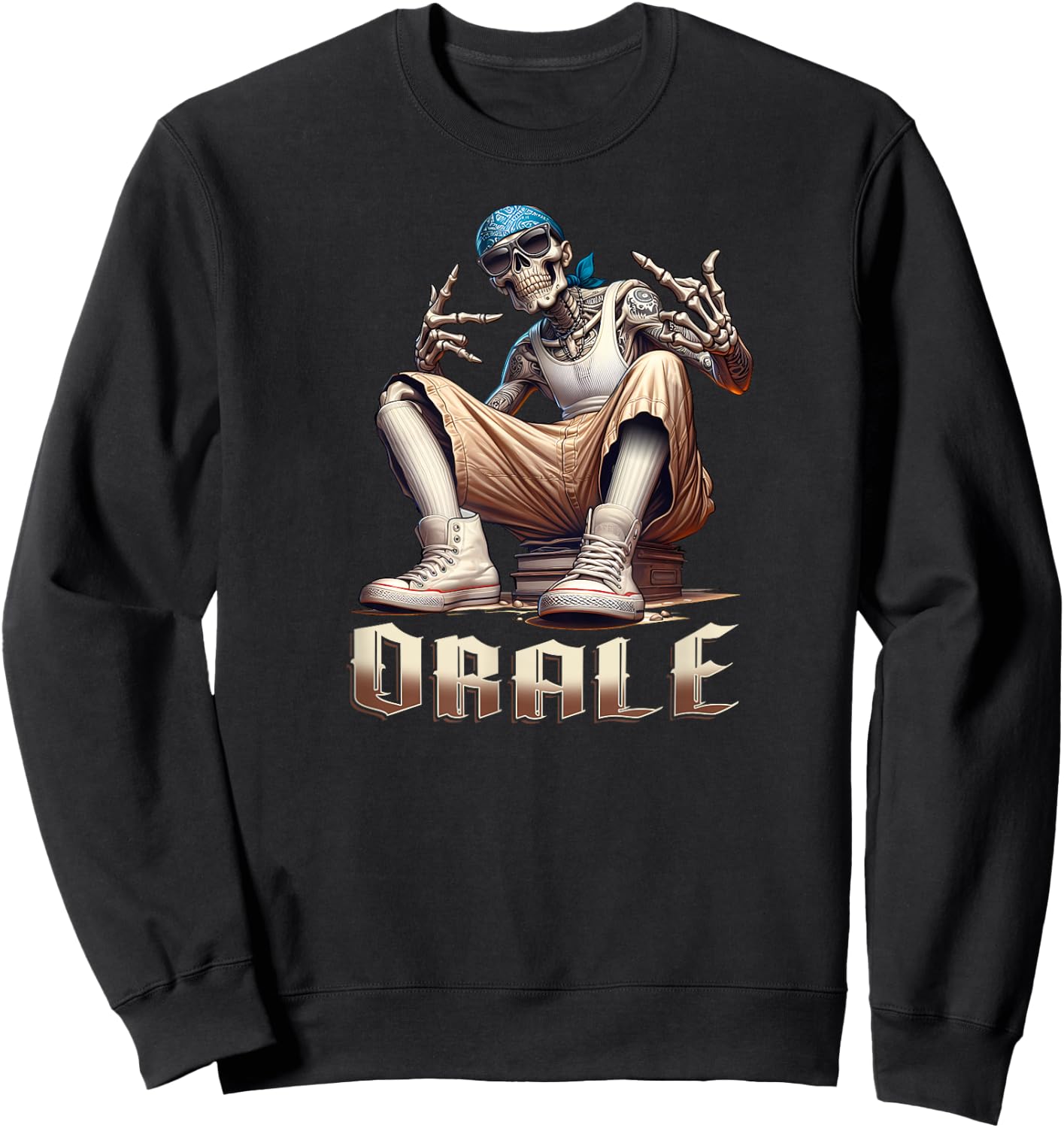ORALE Chicano Art Cholo Chola Homie Mexican Skeleton Sweatshirt - Sweatshirt | Black