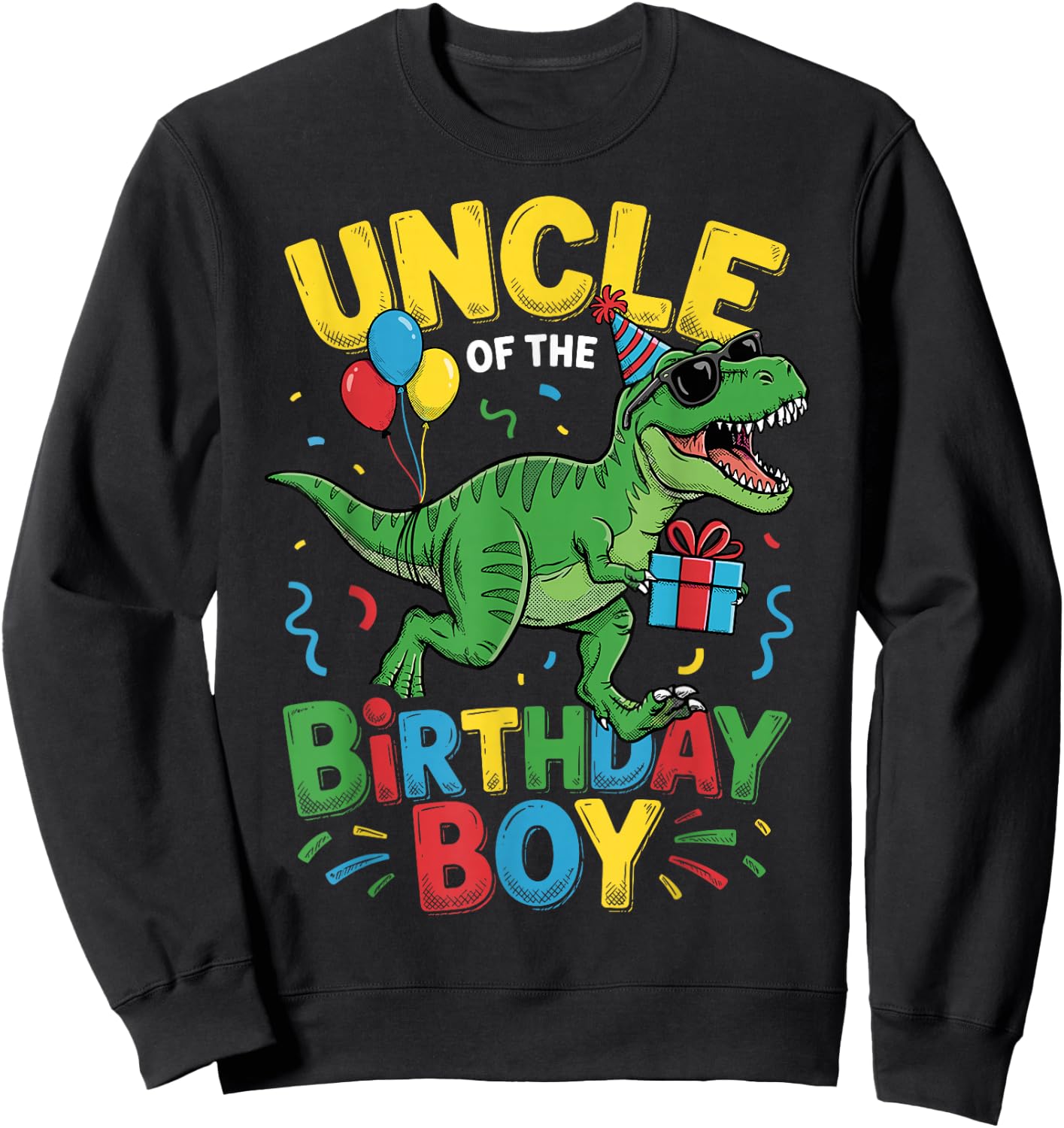 Uncle of The Birthday Party Outfit Dinosaur Squad Uncle Sweatshirt - Sweatshirt | Black