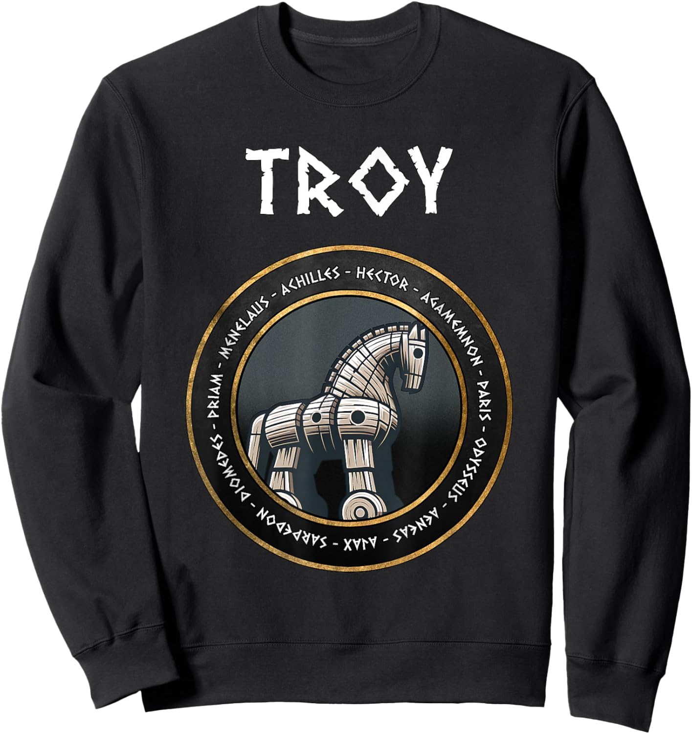 Agema Apparel The Trojan War Heroes of the Iliad Trojan Horse , Small, Black Sweatshirt - Sweatshirt | Black