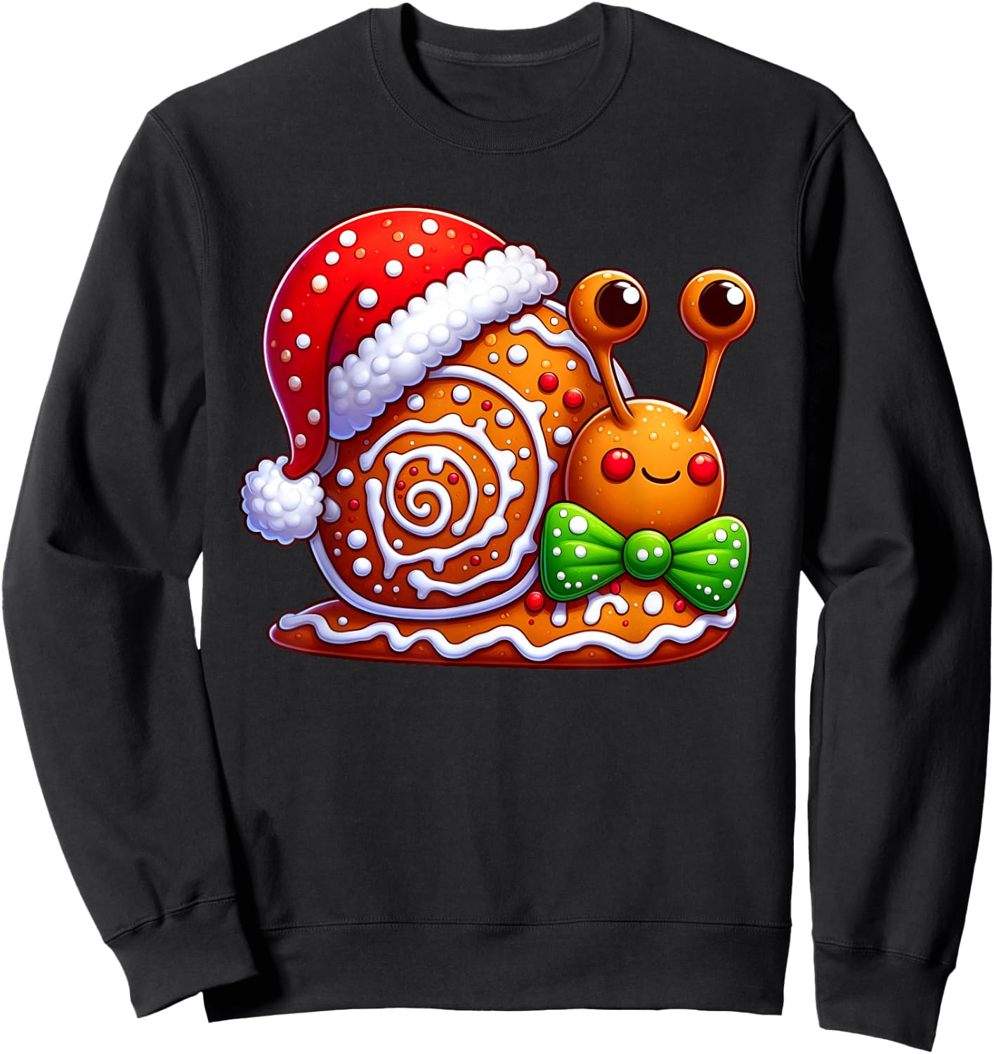 Funny Gingerbread Man Snail Christmas Kids Sweatshirt - Sweatshirt | Black
