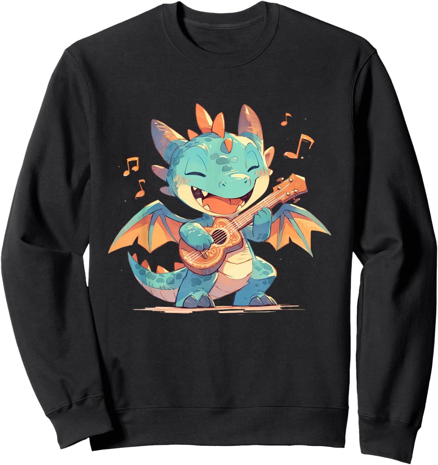 Dragon Playing Ukulele - Dragon Kawaii Sweatshirt - Sweatshirt | Black