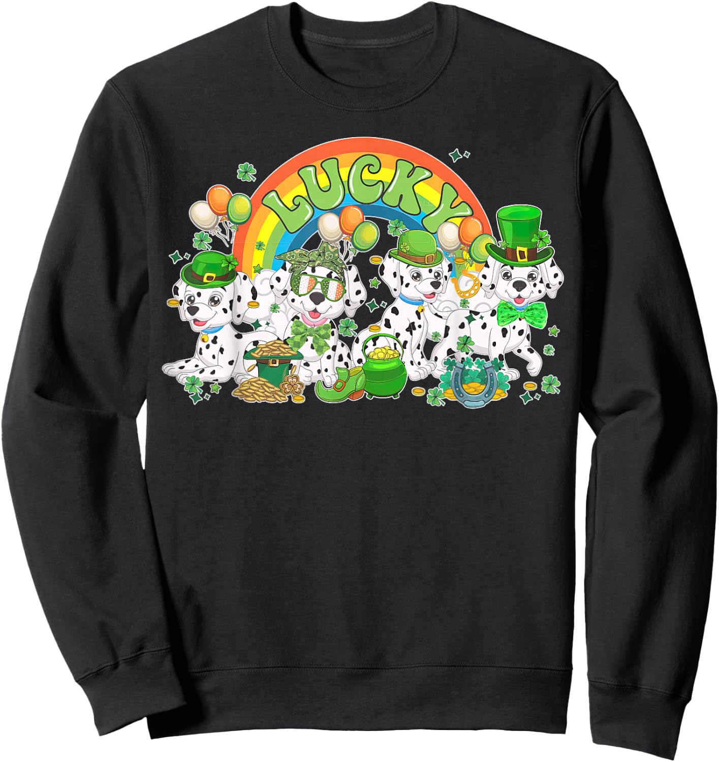 Lucky Dalmatian St Patricks Day Irish Dalmatian Dog Mom Sweatshirt - Sweatshirt | Black