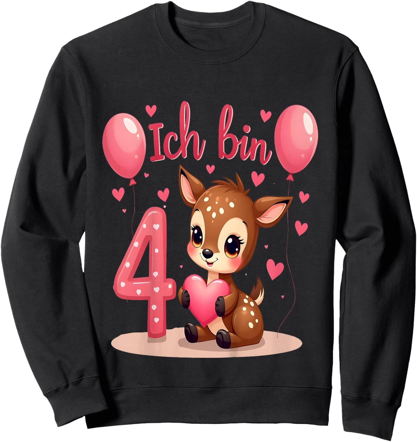 Children's Cute Deer I Am 4 Children's Birthday 4th Birthday Girl , black Sweatshirt - Sweatshirt | Black