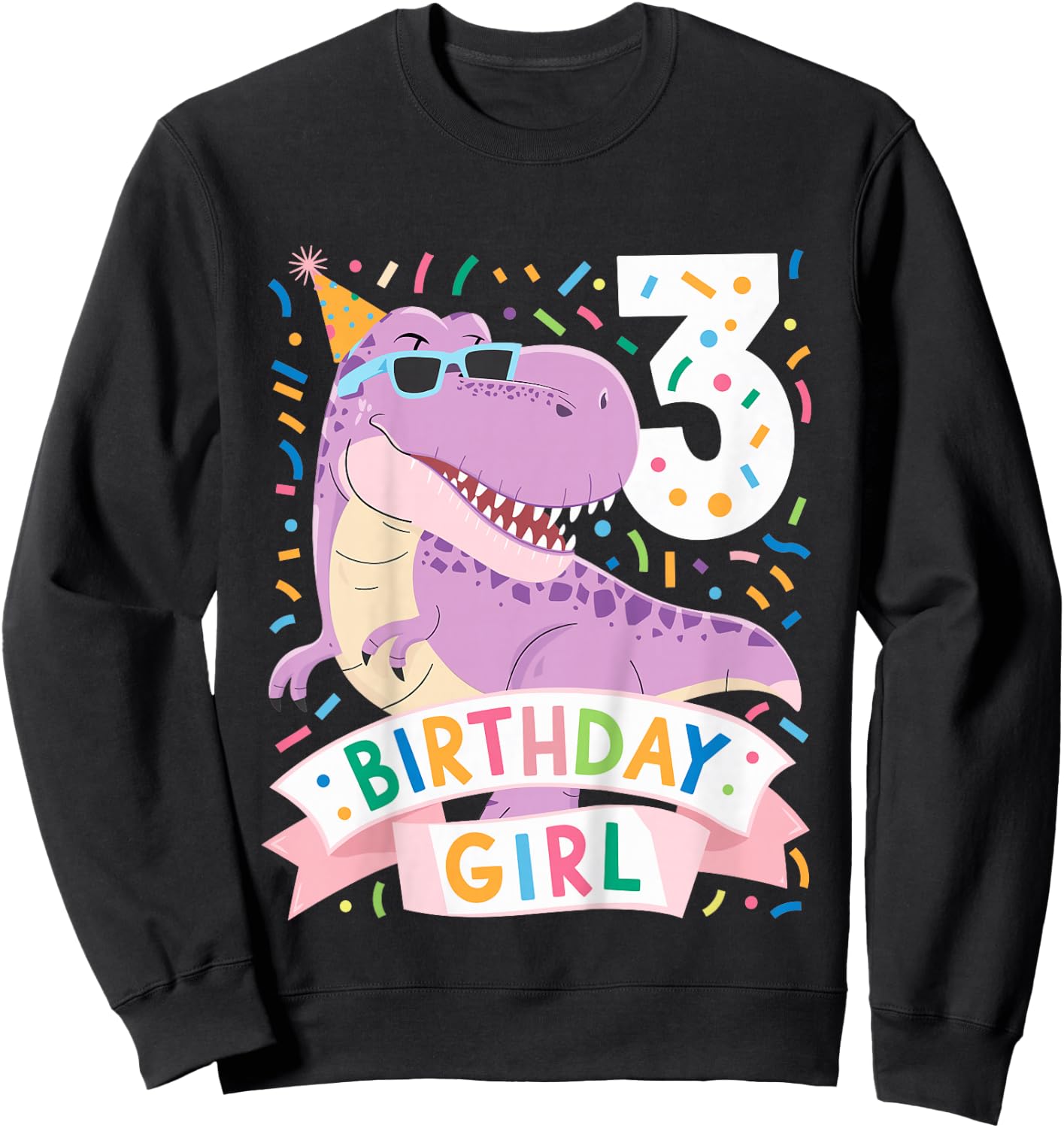 Kids 3 Year Old T Rex Dinosaur 3nd Birthday Girl Sweatshirt - Sweatshirt | Black