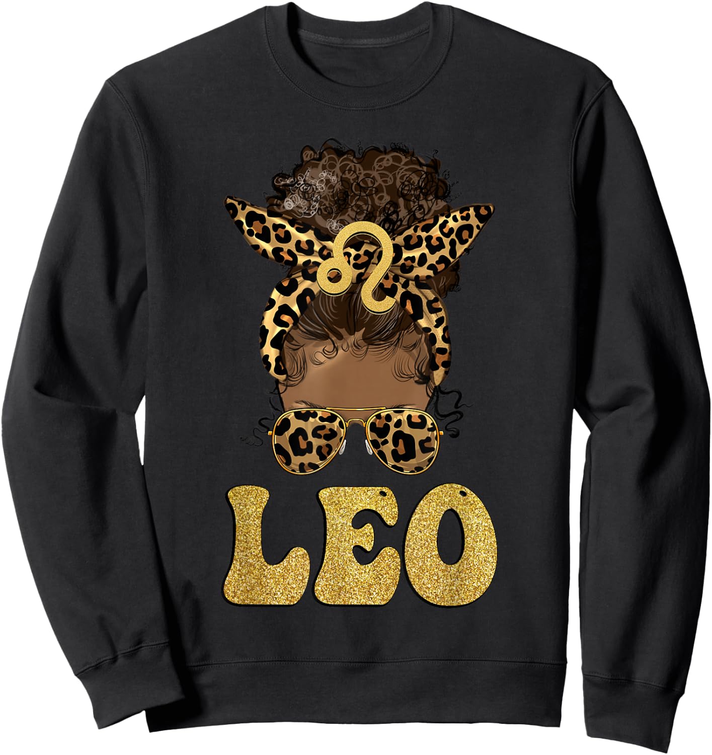 Leo Girl Afro Messy Bun African American women Sweatshirt - Sweatshirt | Black
