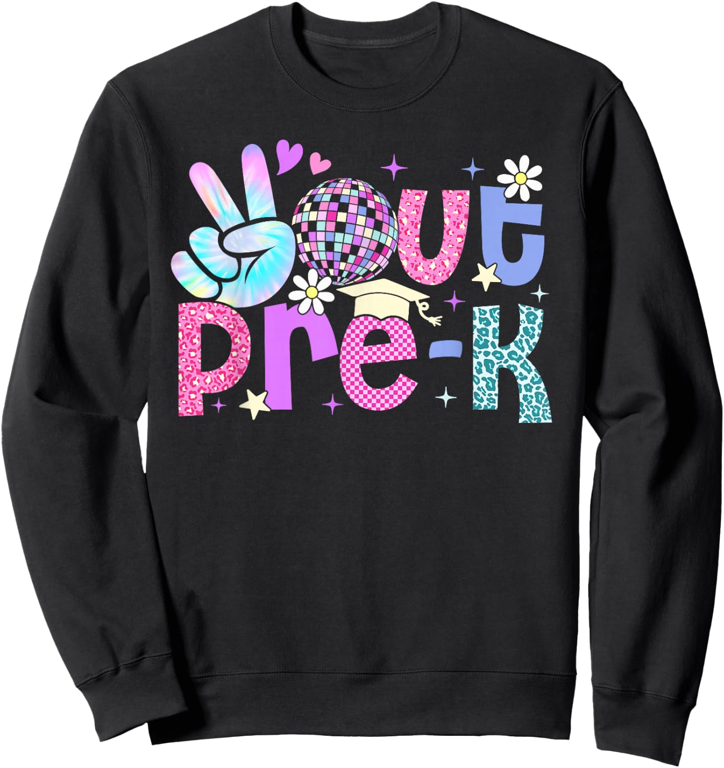 Peace Out Pre-K Last Day Of Pre-K Leopard Teacher Student Sweatshirt - Sweatshirt | Black
