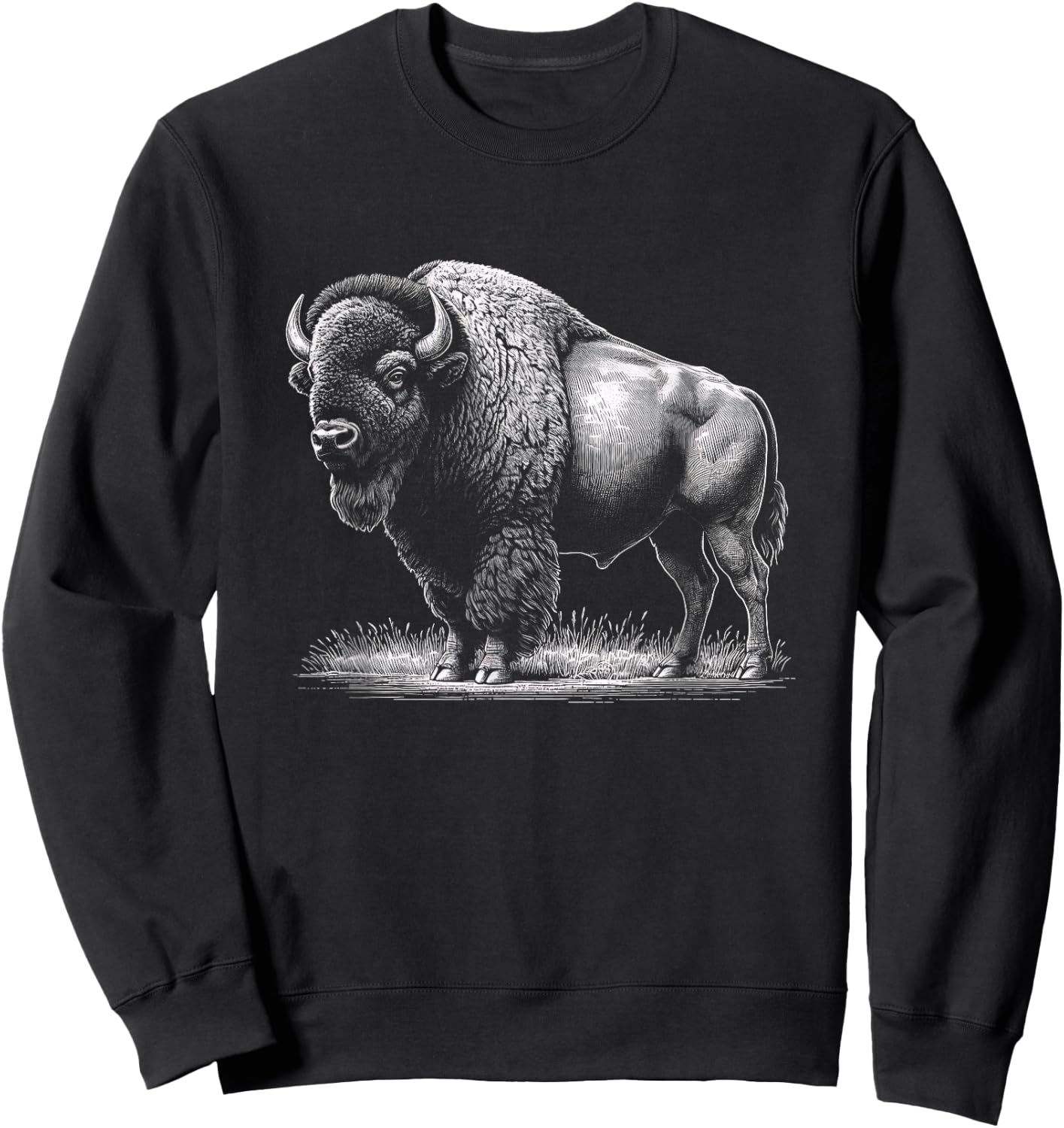 Vintage American Bison Buffalo Graphic Art Design Sweatshirt - Sweatshirt | Black