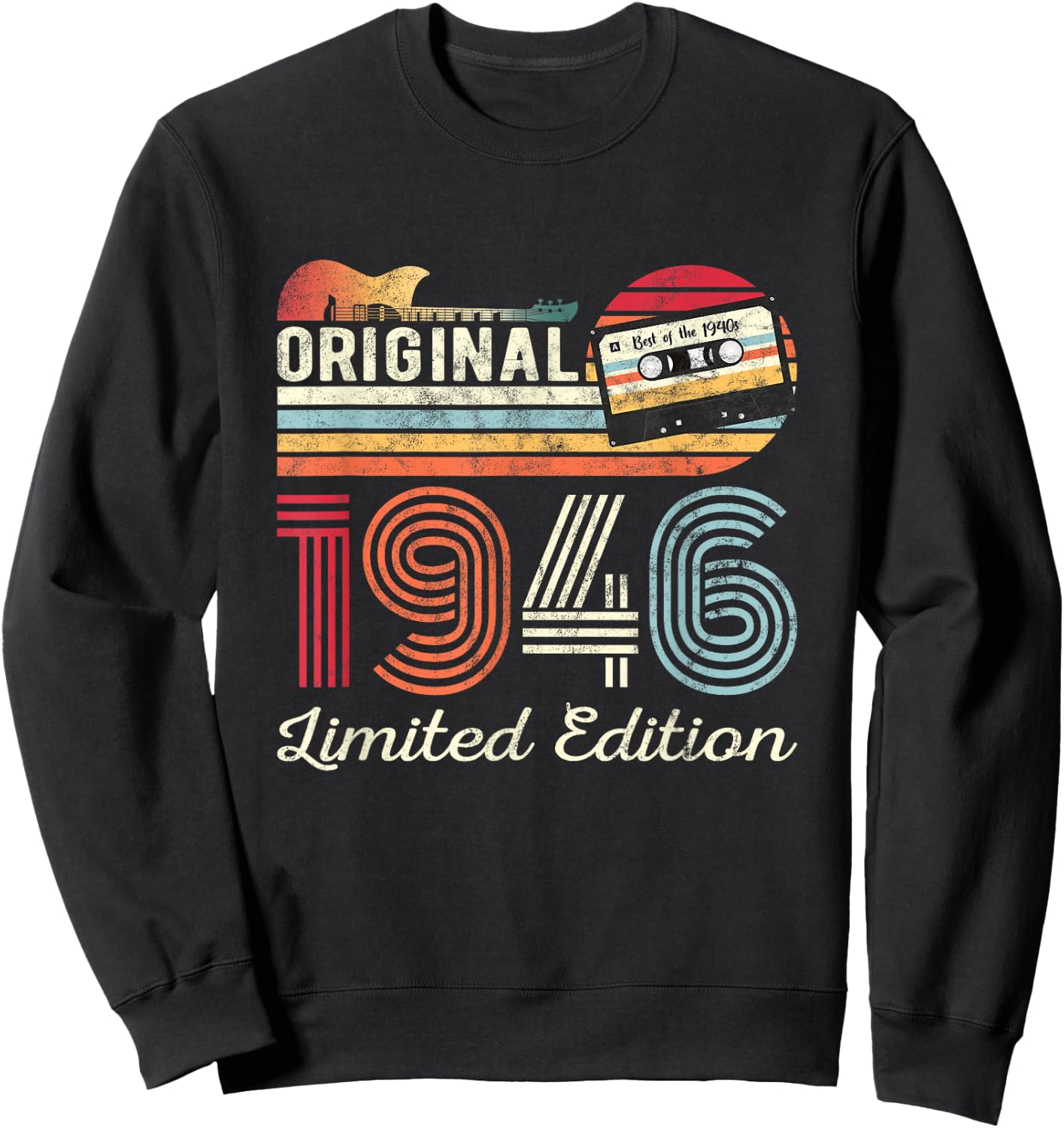Original 1946 Geburtstag Gitarren Musiker Kassette Tape Sweatshirt - Sweatshirt | Black