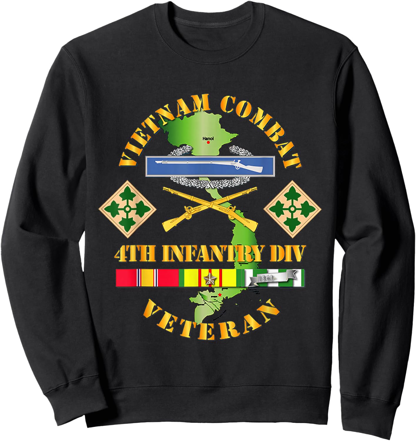 Vietnam Combat Infantry Veteran w 4th Inf Div SSI V1 Sweatshirt - Sweatshirt | Black