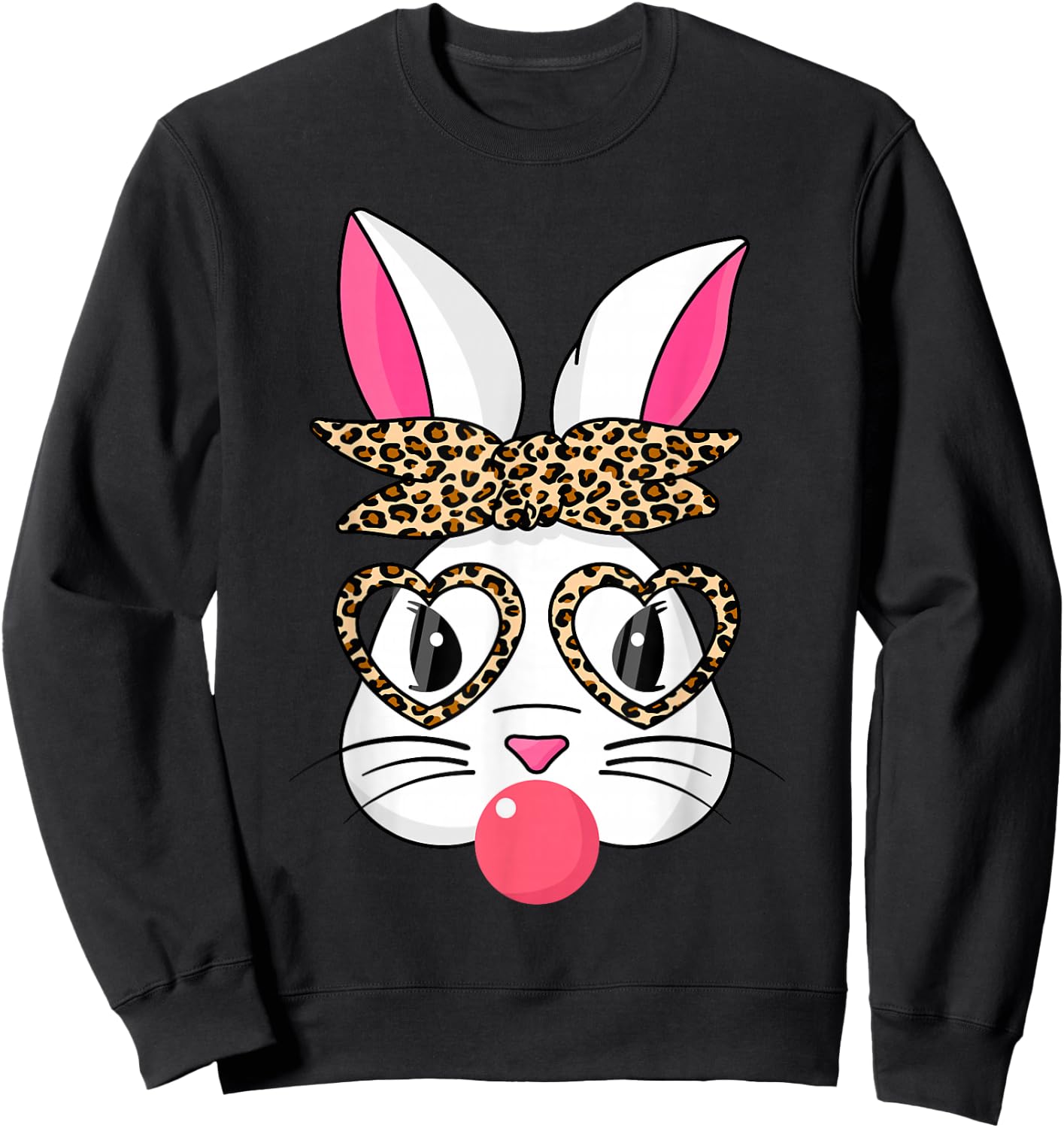 Cute Bunny With Leopard Bandana Heart Glasses Easter Day Sweatshirt - Sweatshirt | Black