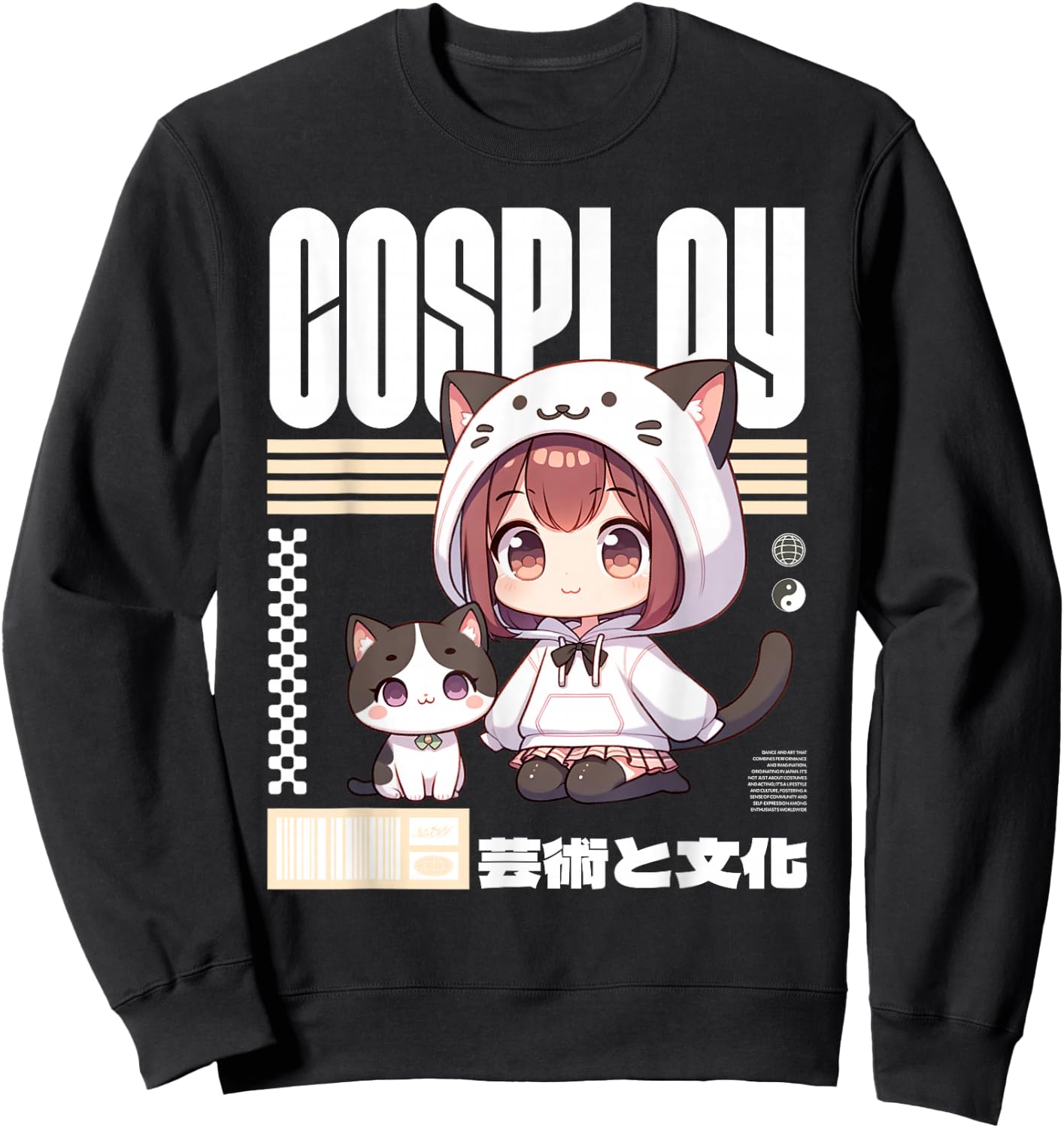 Japanese Manga Costume for Girl with Cat , Black, S Sweatshirt - Sweatshirt | Black