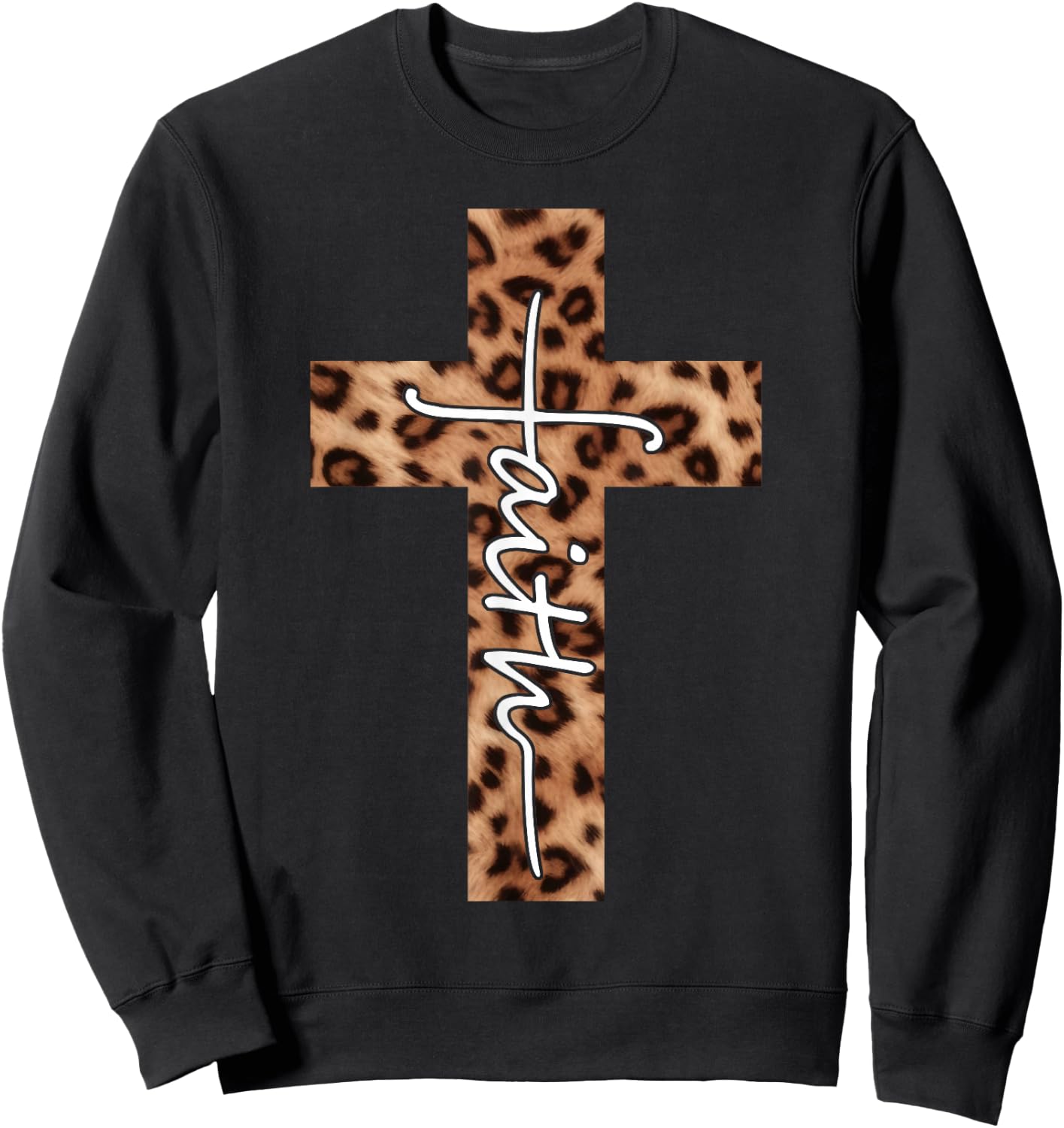 Faith Leopard Cross Christian Religious Faith Aesthetic Sweatshirt - Sweatshirt | Black