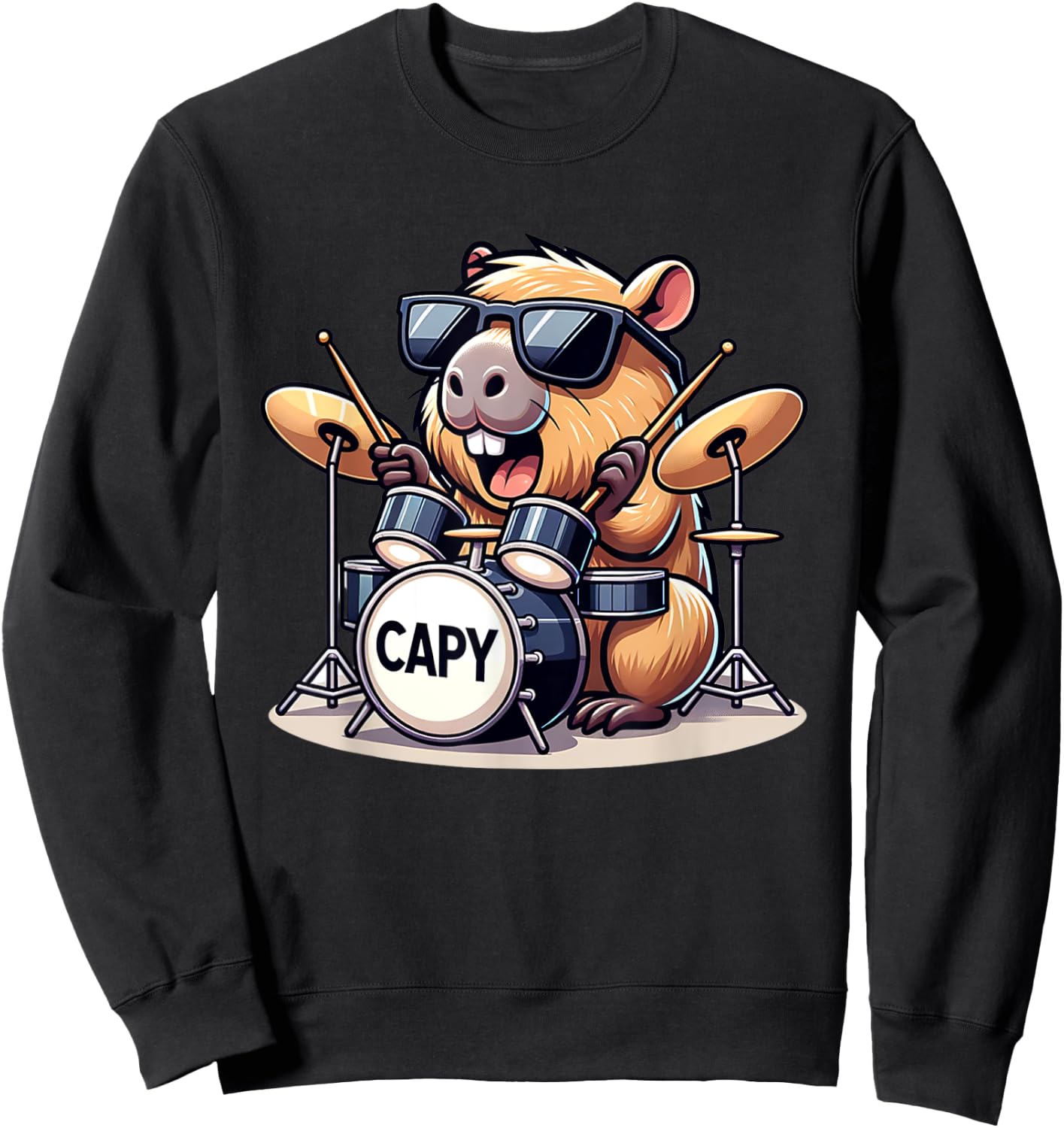 Lustige Capybara spielt Schlagzeug Kinder Junge Mädchen Sweatshirt - Sweatshirt | Black