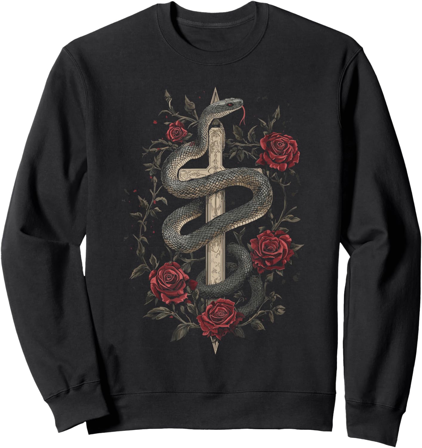 Snakes and Roses Around a Sword - Gothic , Black, S Sweatshirt - Sweatshirt | Black