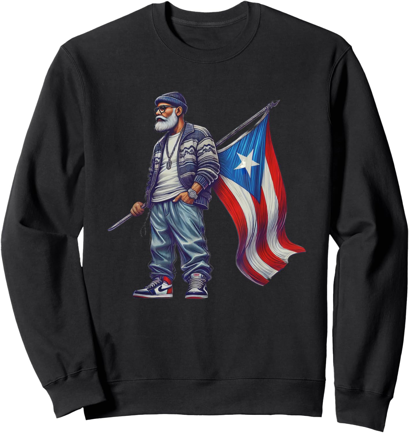 Abuelo Boricua Grandpa Puerto Rican Flag Fathers Day Style Sweatshirt - Sweatshirt | Black