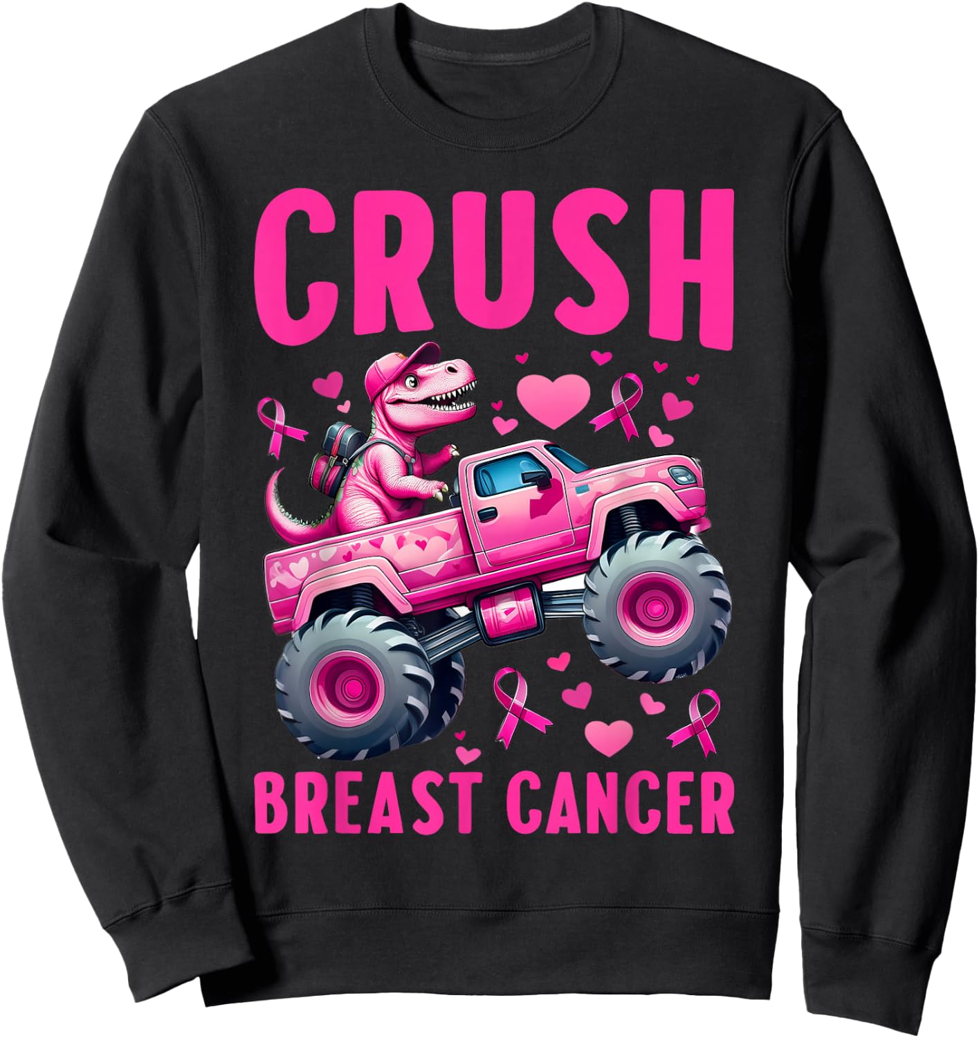 Crush Breast Cancer Awareness Monster Truck Toddler Boy Kids Sweatshirt - Sweatshirt | Black