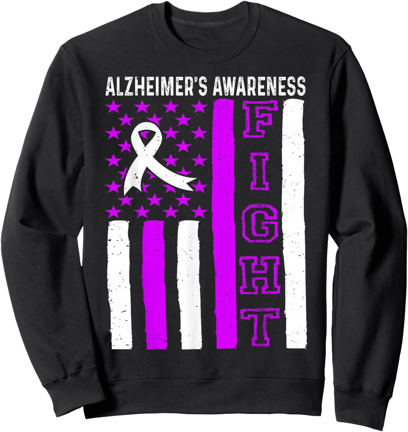 Alzheimer's Awareness Month USA Flag Purple Ribbon Sweatshirt - Sweatshirt | Black